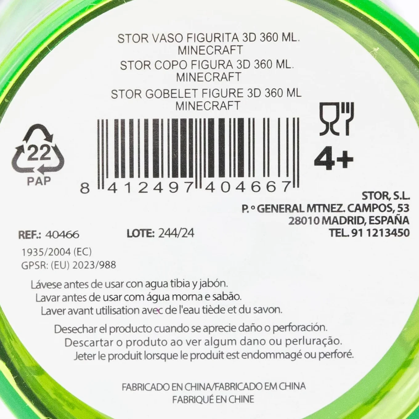 Stor Szklanka wielokrotnego użytku dla dzieci ze słomką i pokrywką z figurką 3D i pojemnością Minecraft 360 ml