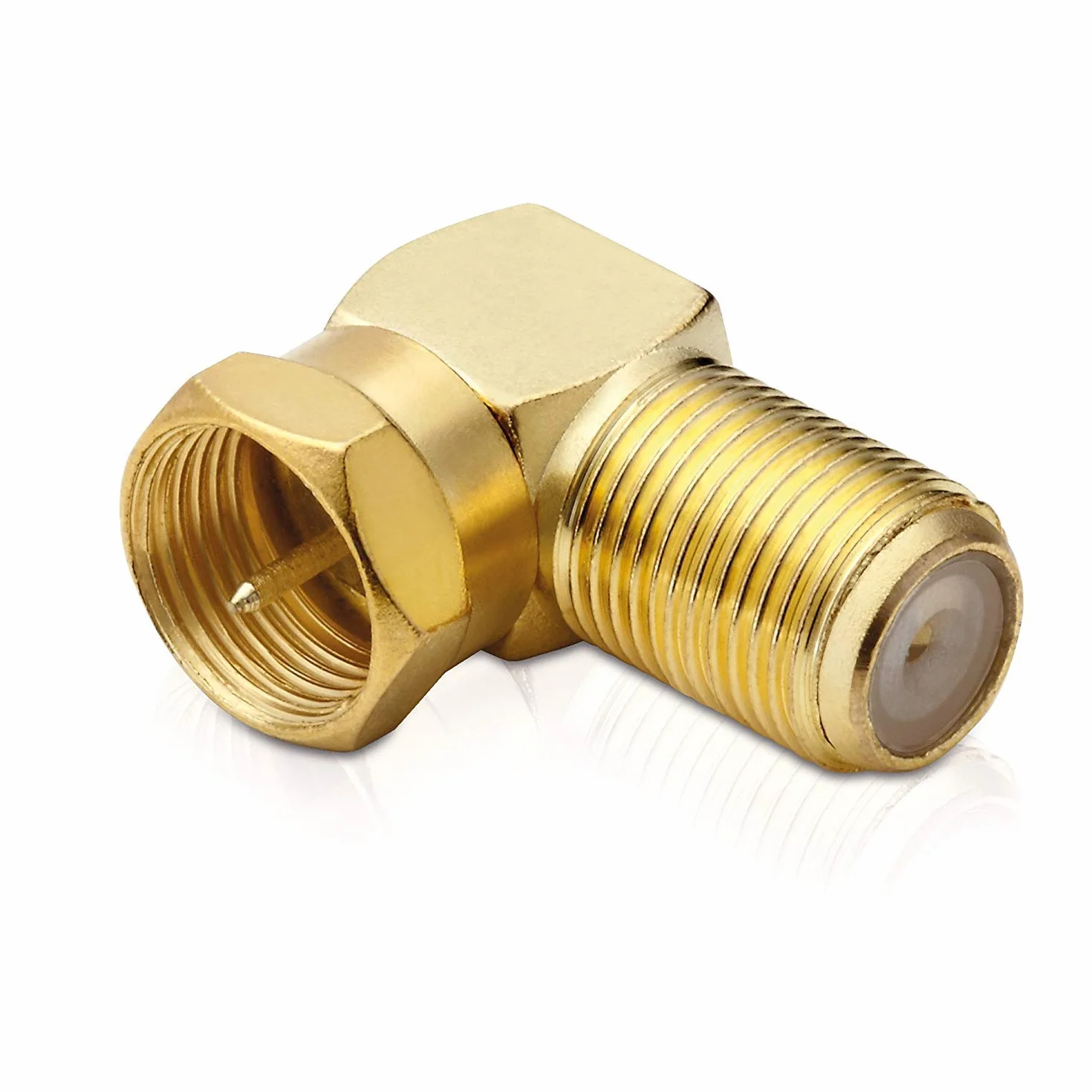 conecto Adapter kątowy 90 stopni wtyczka F na gniazdo F, adapter do kątowania złącza F pozłacany