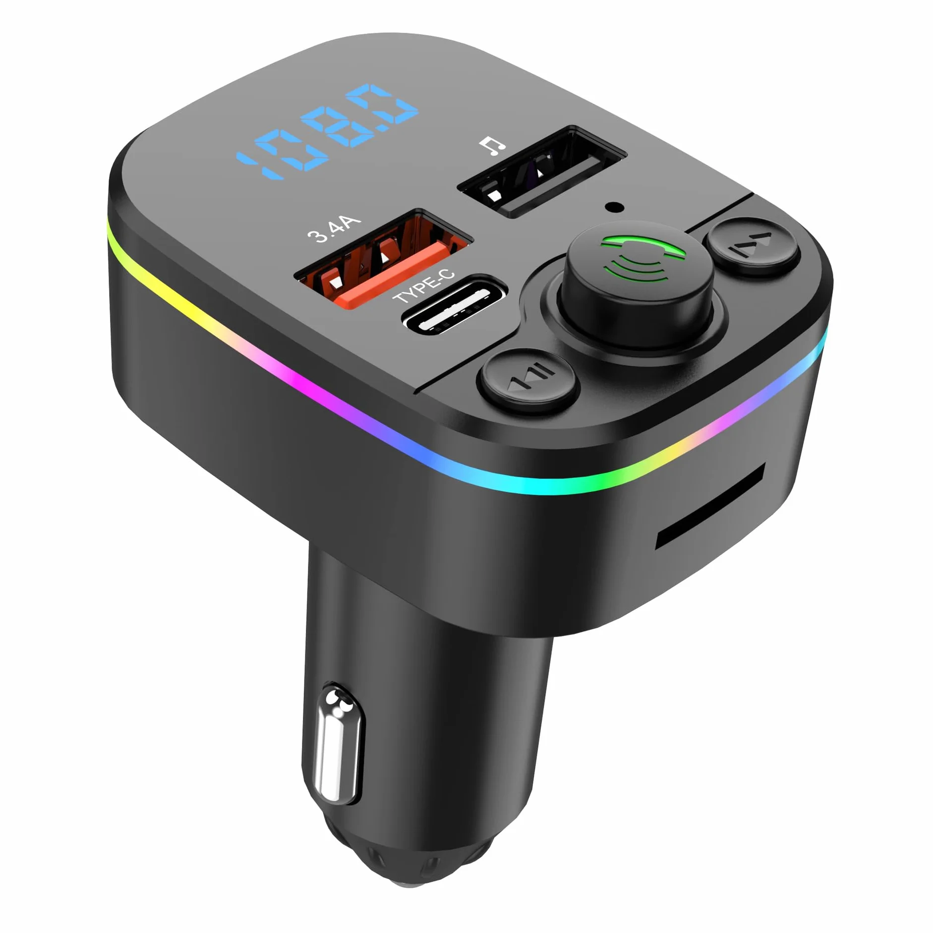 Samochodowy transmiter Bluetooth FM PD typu C Dual USB 3,4 A MP3 oświetlenie otoczenia zestaw głośnomówiący szybki kolorowy modulator odtwarzacz, ładowarka, odtwarzacz muzyki, zapalniczka z funkcją