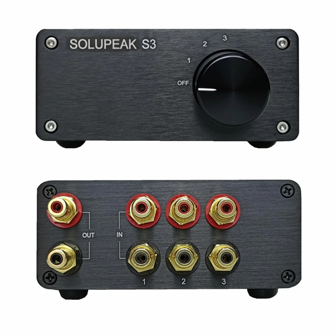 Premium 3 w 1 Out RCA Switch Box, pasywny selektor źródła sygnału stereo, rozdzielacz przełącznika audio (czarny)