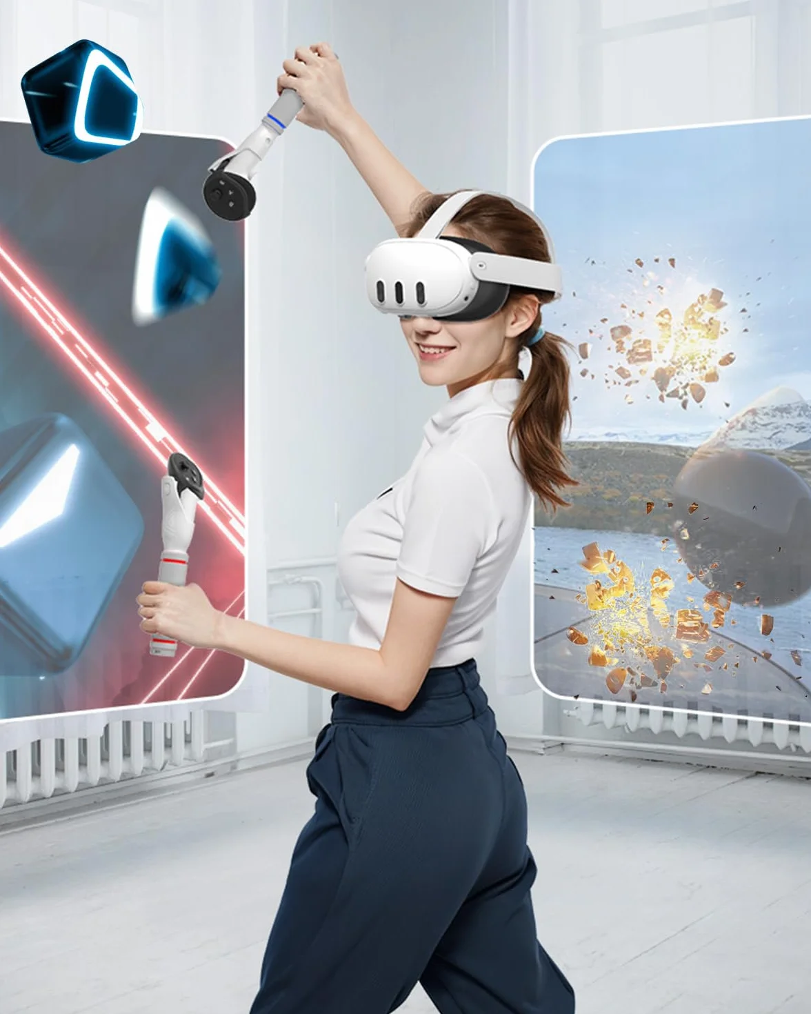 Maecker Długie Ramiona do Kontrolerów do Quest 3S do Quest 3 Gorilla Tag VR, Uchwyty Kompatybilne do Quest 3S/3 Akcesoriami, Zwiększ Swój Zasięg, Kompatybilne z Beat Saber i nie Tylko