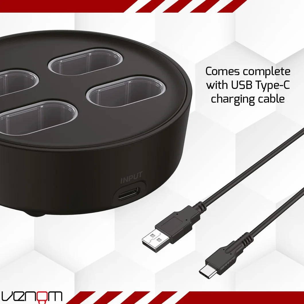 Venom Akumulator do konsoli Xbox, 4 sztuki, ze stacją ładującą – 2880 mWh / 1200 mAh (Xbox Series X i S/Xbox One)