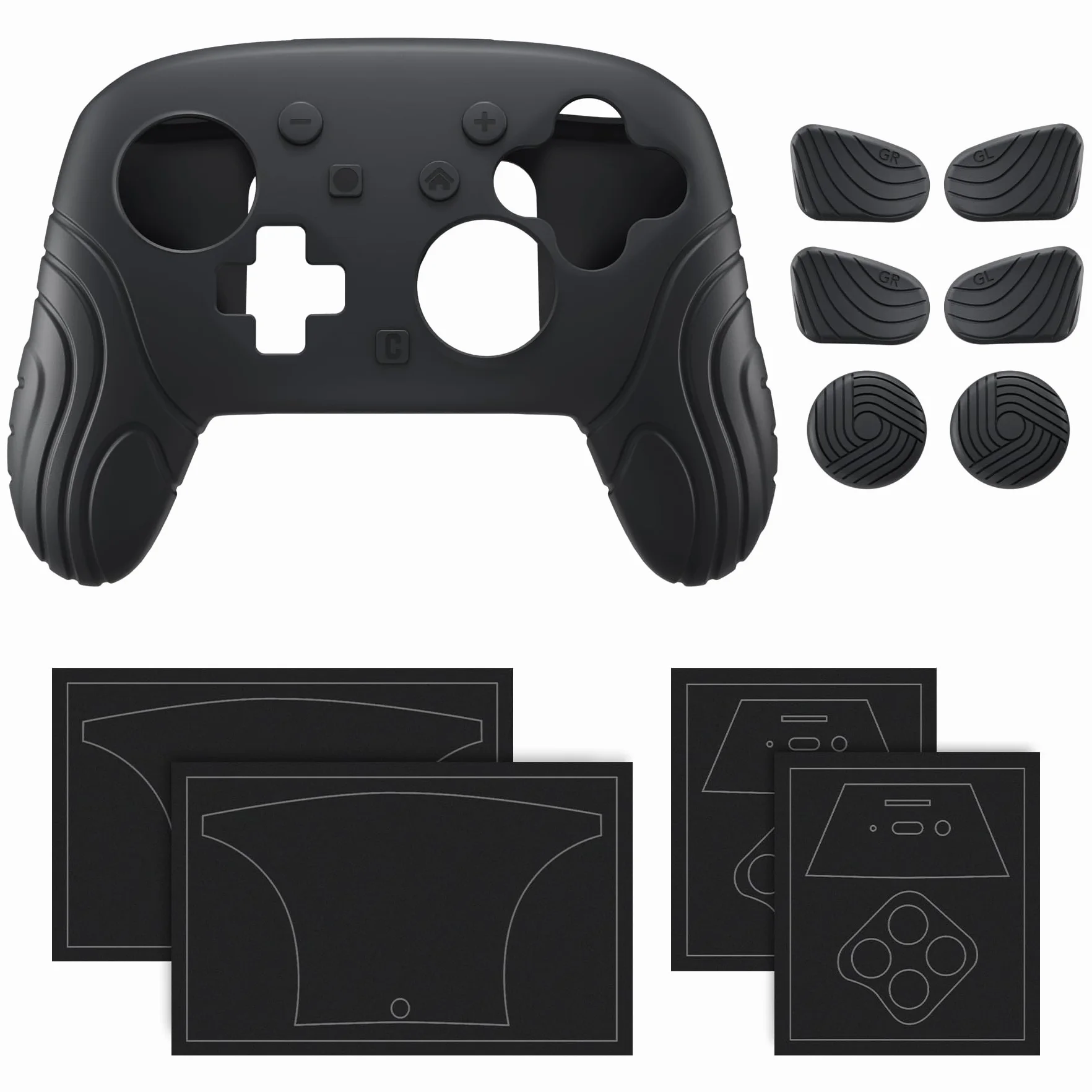PlayVital Silikonowe Etui Ochronne do Switch 2 Pro z Osłonami na Tylne Przyciski, Nakładkami Joystick, Naklejkami, Antywstrząsowy Grip-Czarny