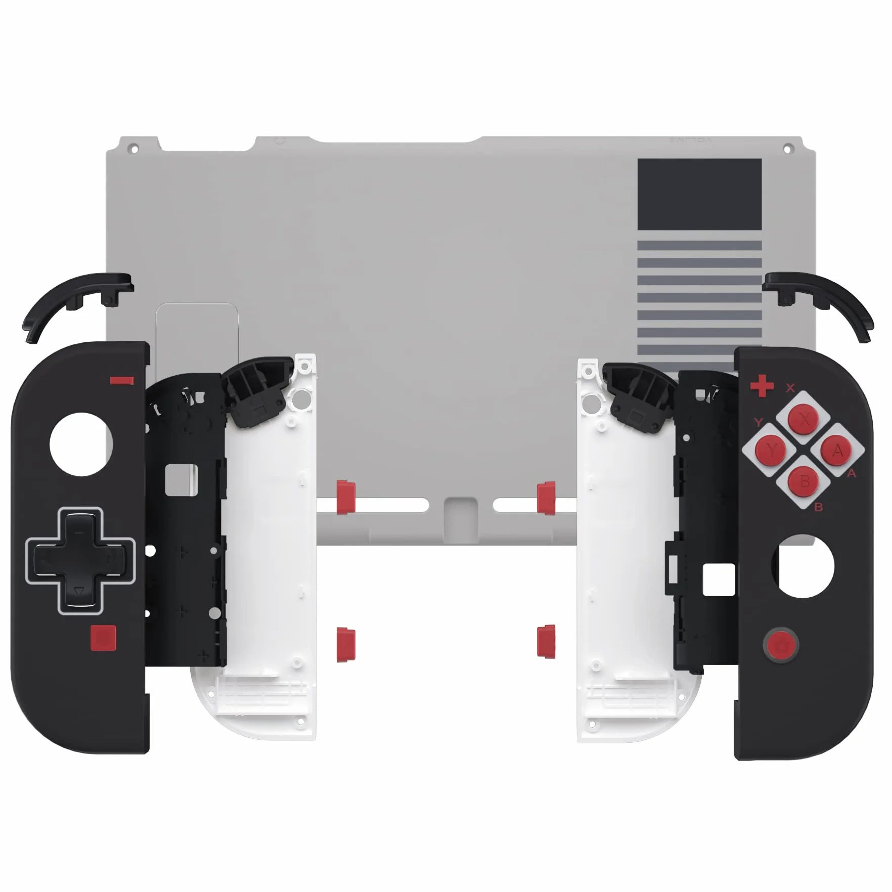 eXtremeRate Dpad Version Custom Full Set Shell dla Nintendo Switch, Wymiana Płyta Tylna Konsoli Soft Touch, Obudowa Kontrolera NS Joycon Handheld & Przyciski dla Nintendo Switch — Klasyka Stylu NES