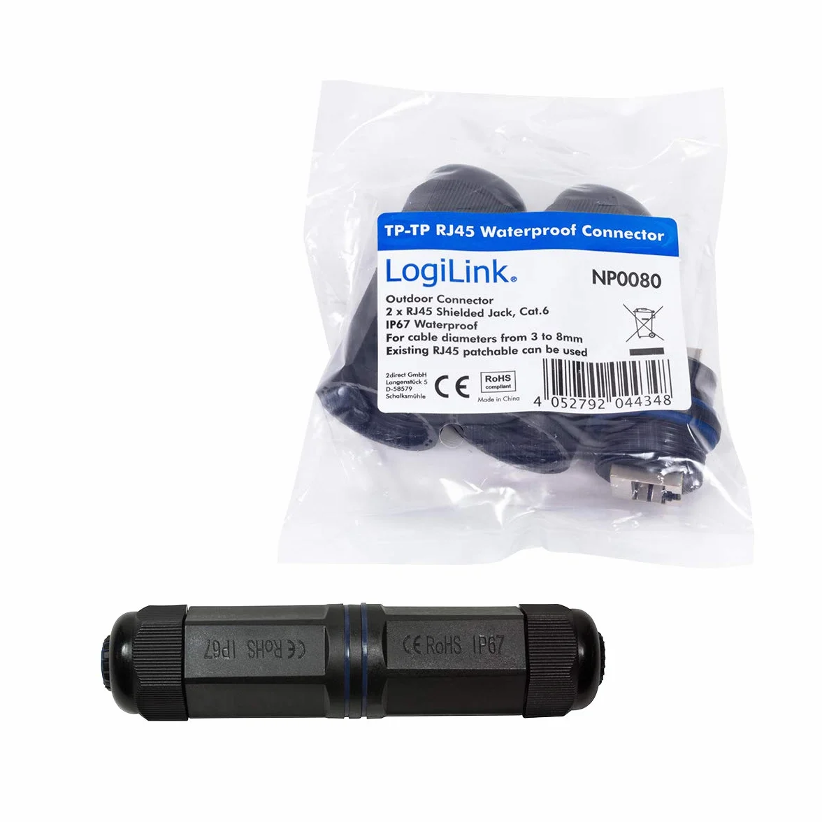LogiLink NP0080 zewnętrzne złącze kabla krosowego, 2 x gniazdo RJ45, wodoszczelność IP67
