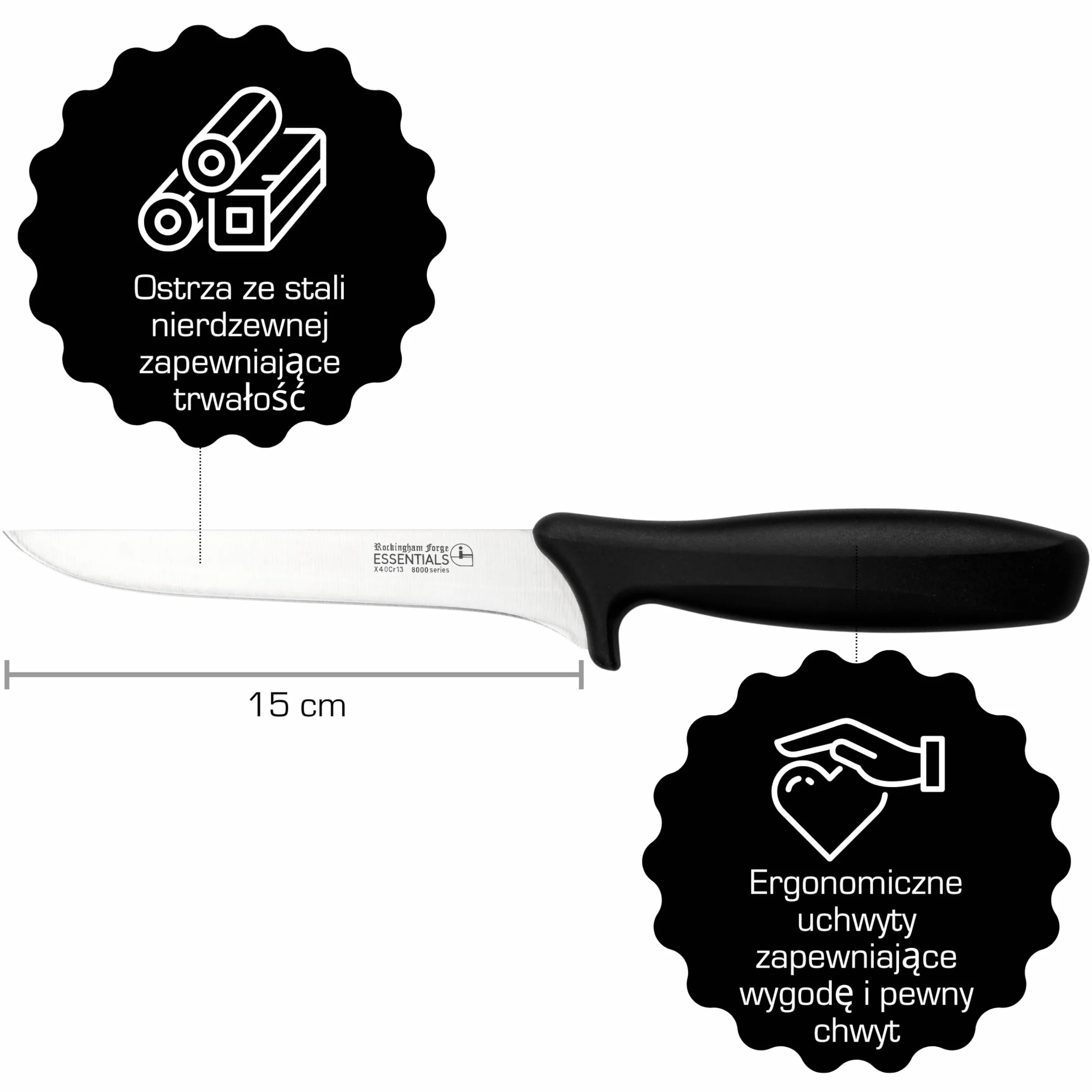Rockingham Forge Nóż do trybowania 15 cm ze stali nierdzewnej czarna rękojeść