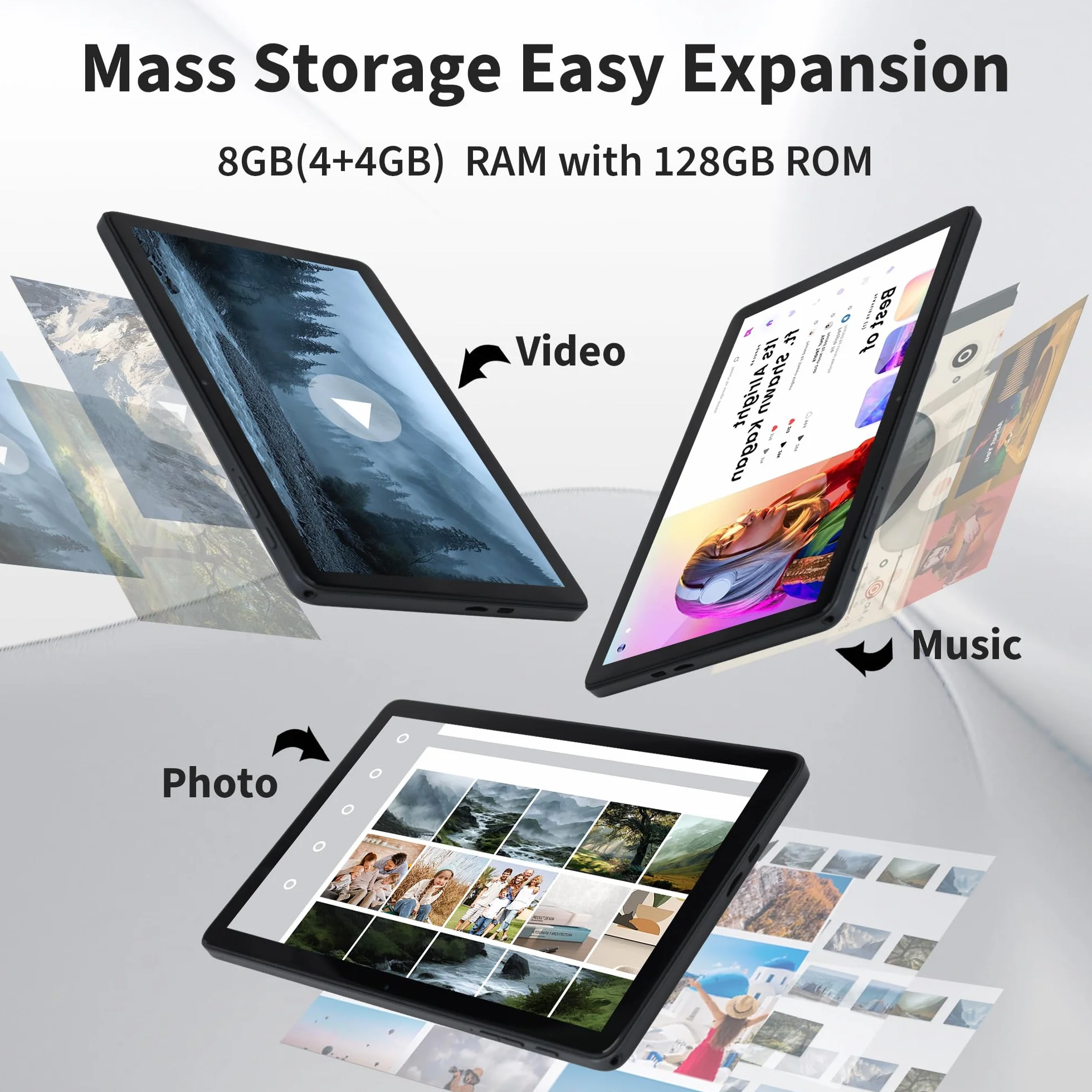 Veidoo Tablet 27.9 cm, tablet z systemem Android z 8 GB (rozszerzenie 4+4) RAM, 128 GB ROM, 1 TB Expand, ekran dotykowy HD 1280 x 800, procesor Octa-Core, WiFi 6, BT 5.0, podwójny aparat (szary)