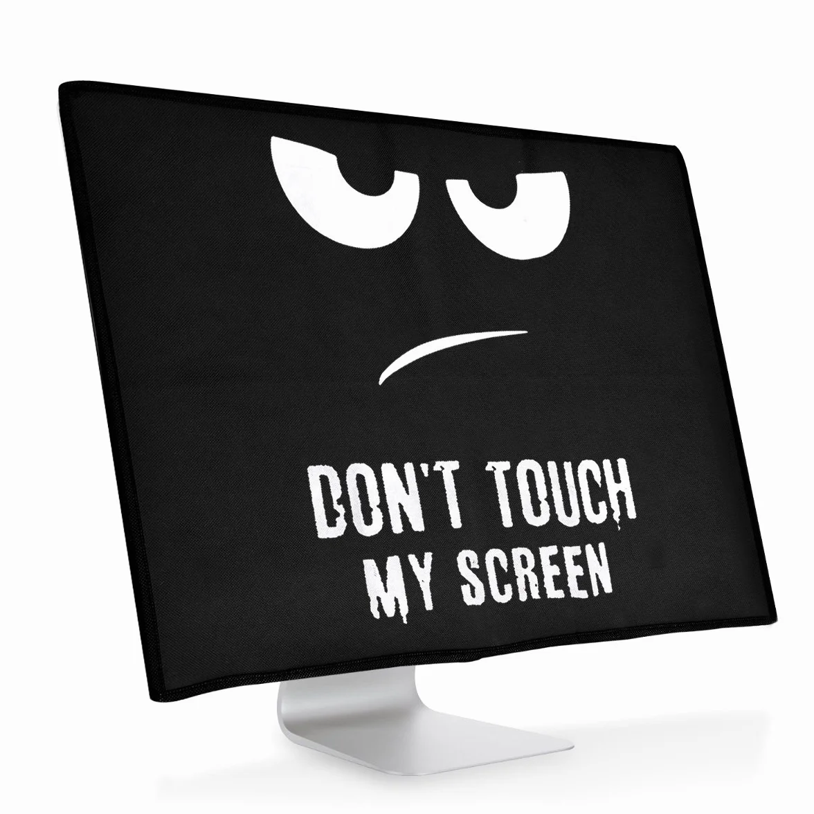 kwmobile Pokrowiec na monitor komputerowy kompatybilny z monitorem 78.7-81.3 cm - Don't Touch My Screen biały/czarny
