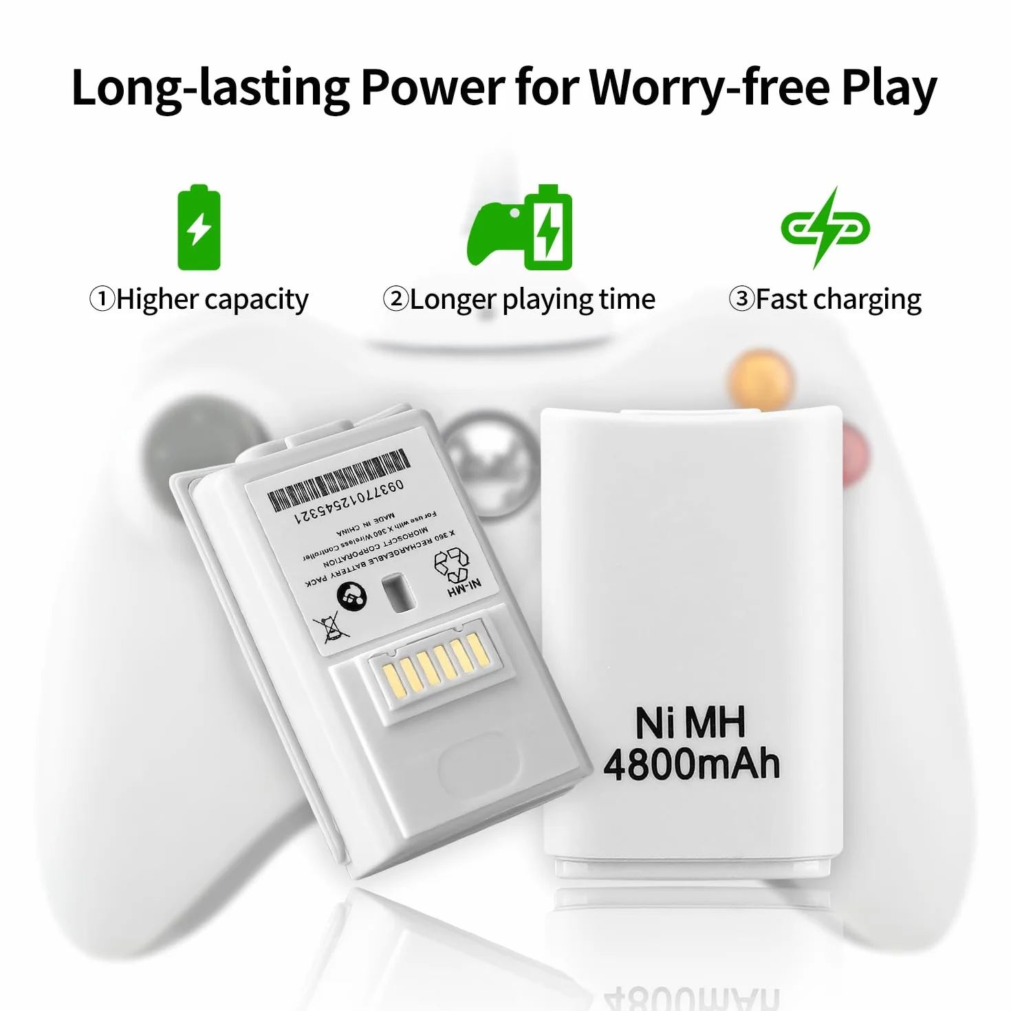 OSTENT 2 w 1 kabel do ładowania i akumulator do Microsoft Xbox 360 Wireless Controller biały