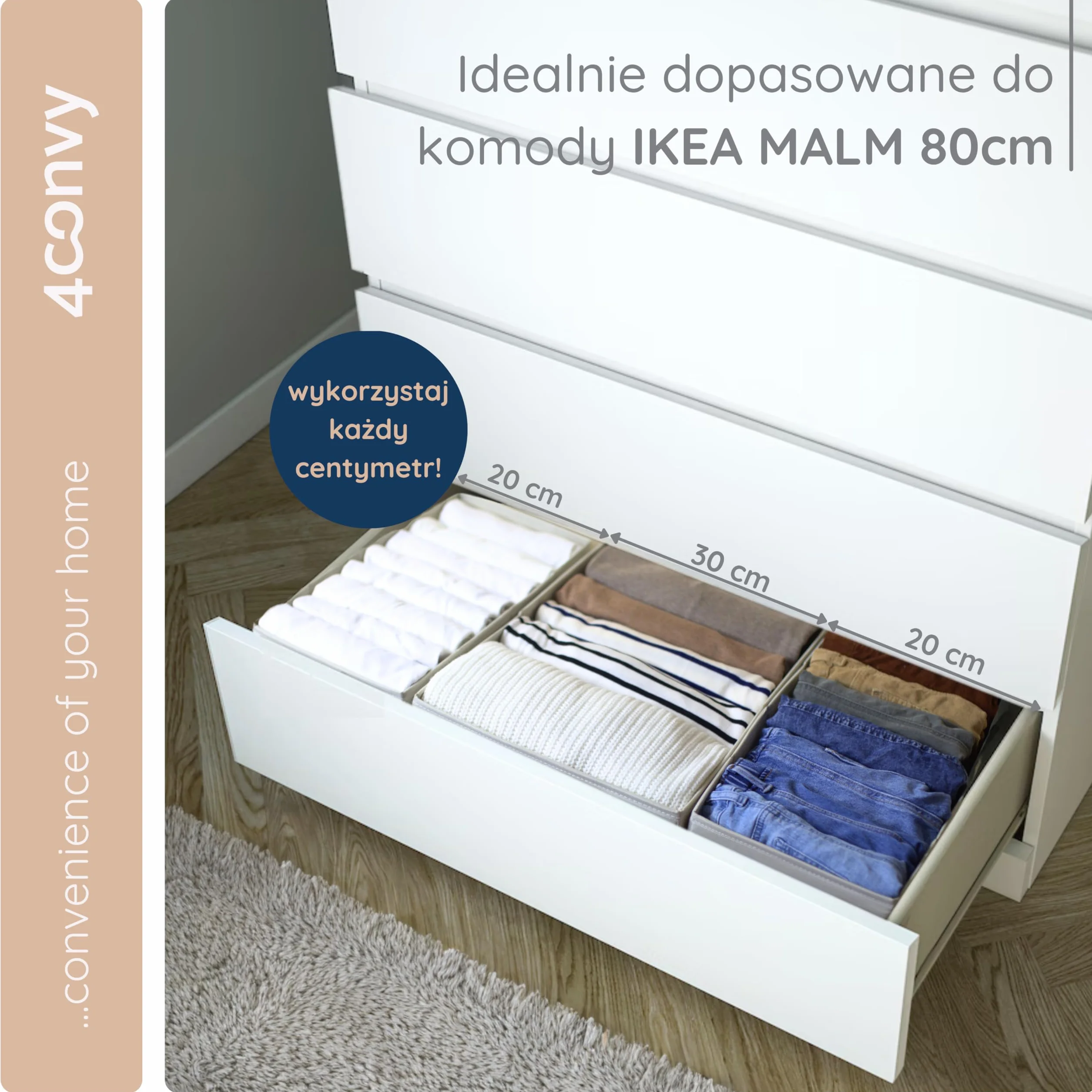 4CONVY Zestaw organizerów do szafy – Stałe pudełko do przechowywania do szafy na ubrania – Składany system porządkowania szafy na ubrania – Organizery bez przegródek