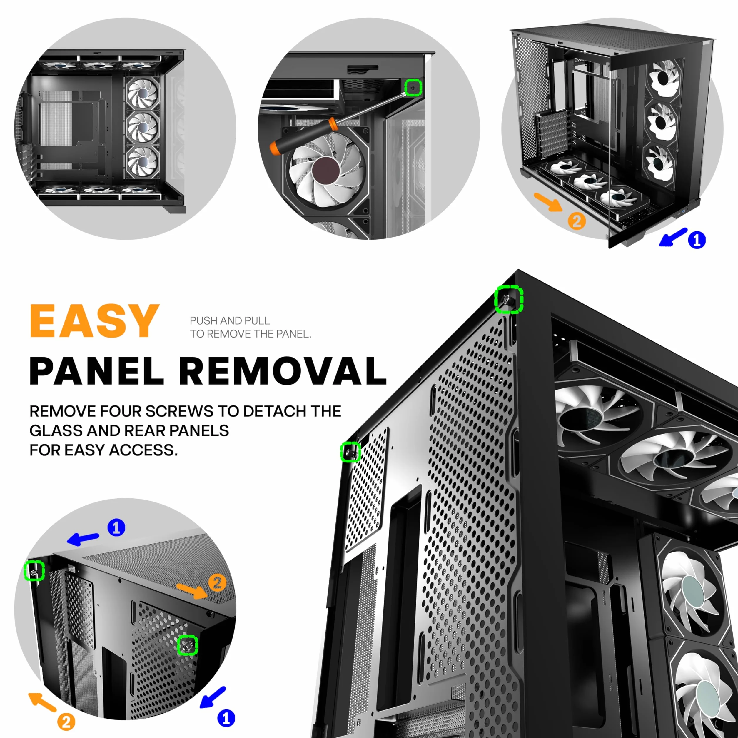 ANSAITE ATX obudowa PC 9 × 120 mm ARGB PWM, fabrycznie zainstalowany, panoramiczne szkło hartowane, czarna, obudowa komputera do gier Mid-Tower