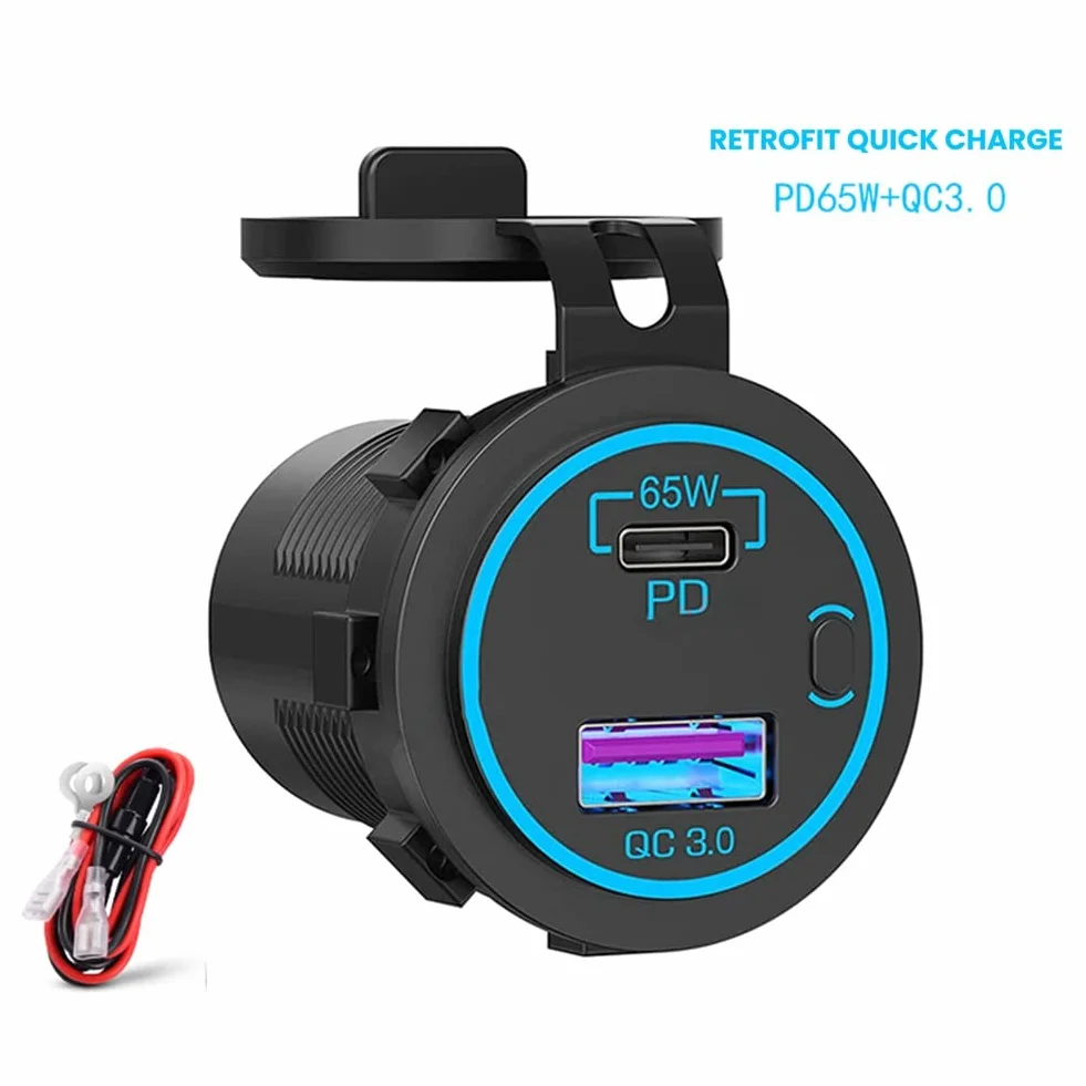 SIDNEY 65W PD 12V Wyjście USB do komputera USB C ładowarka samochodowa Port wielu adapter wody do samochodów ciężarowych
