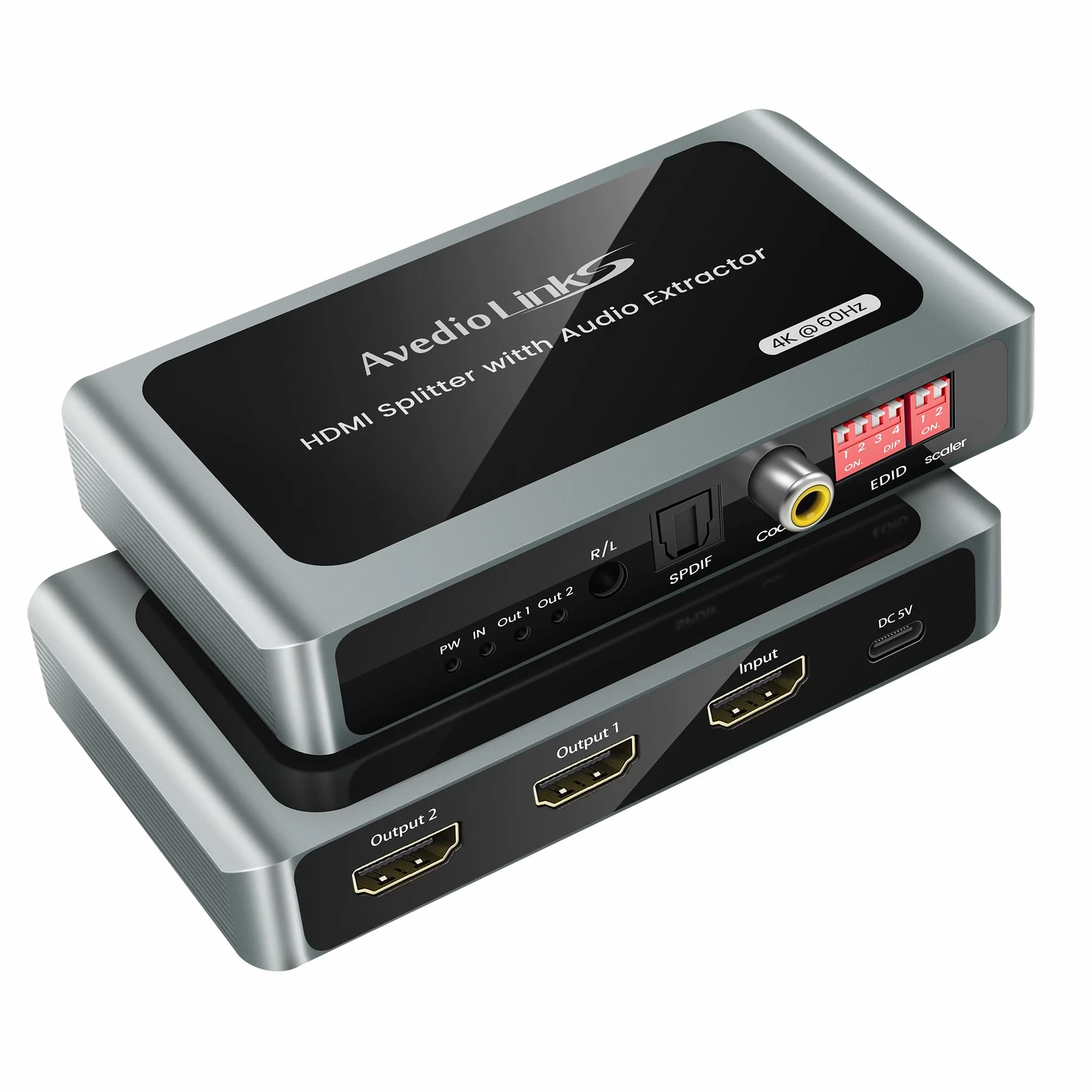 Ekstraktor audio HDMI 8K 60 Hz rozdzielacz 1 w 2 wyjścia z wyjściem audio, HDMI do 2X HDMI + Toslink SPDIF + współosiowy + 3,5 mm, obsługuje Dobly Atmos 7.1, DTS, HDCP 2.3, Down Scaler, idealny do TV