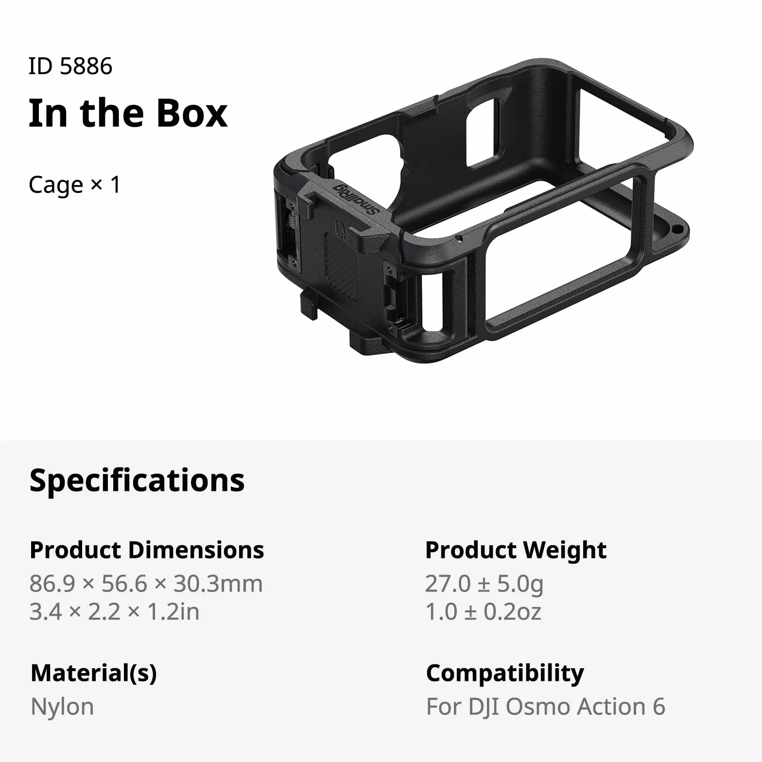 SMALLRIG Klatka do DJI Osmo Action 6 (wersja podstawowa), klatka do kamery z wieloma interfejsami rozszerzeń, rama ochronna z zimną stopką, lekka i stabilna, pełny dostęp design - 5886