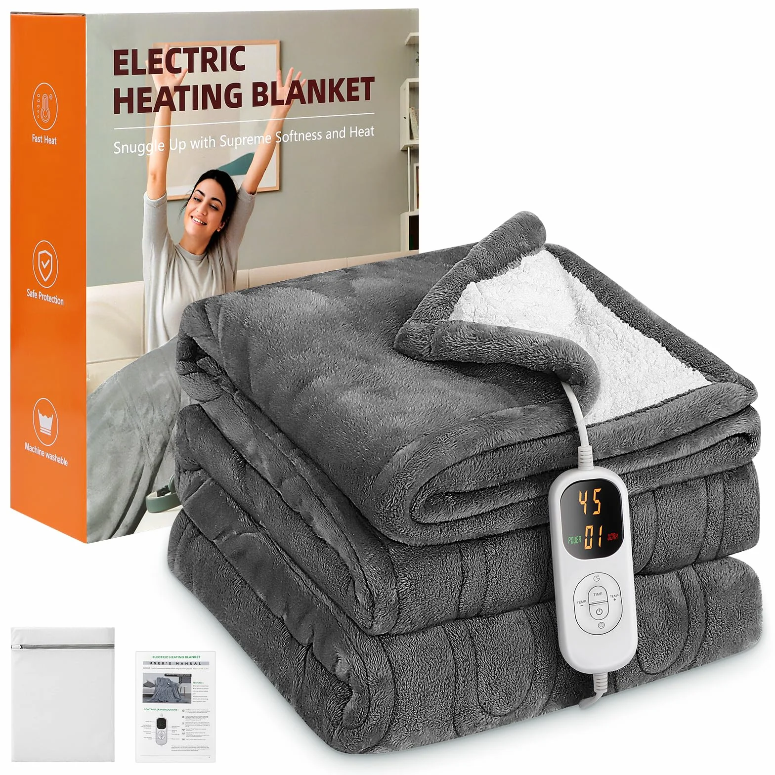 Charmofun Koc elektryczny 130 x 180 cm, 8 stopni ogrzewania, 12h wyłączania, podwójny