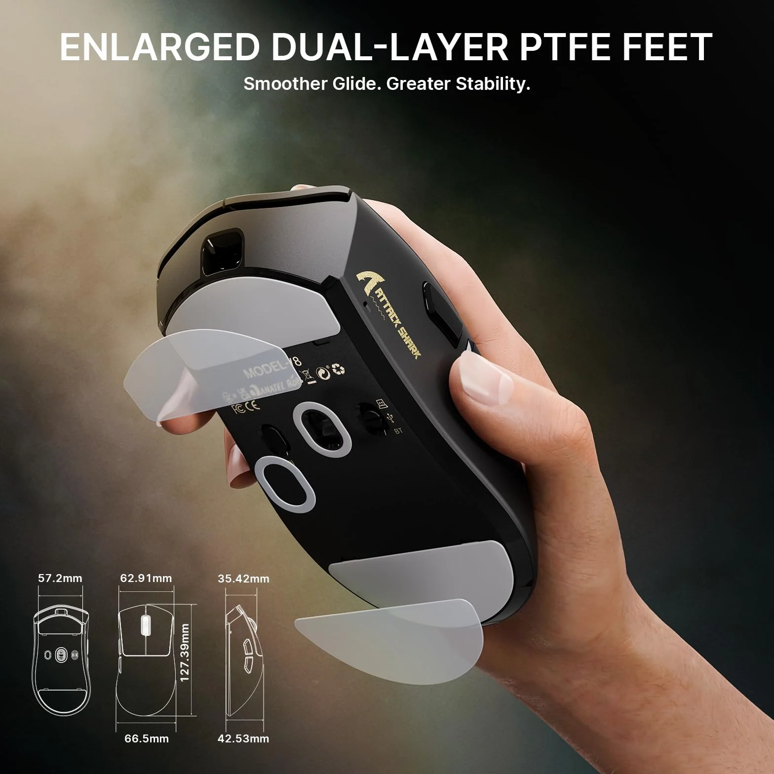 ATTACK SHARK V8 Bezprzewodowa Mysz Gamingowa 8000Hz, Chip Nordic 54L15, Sensor PAW3950MAX, 59g Ultralekka, 42000 DPI, 20 000 FPS, Ergonomiczna, BT / 2,4GHz / Przewodowa, Powłoka Ice, PC/Win, Czarny