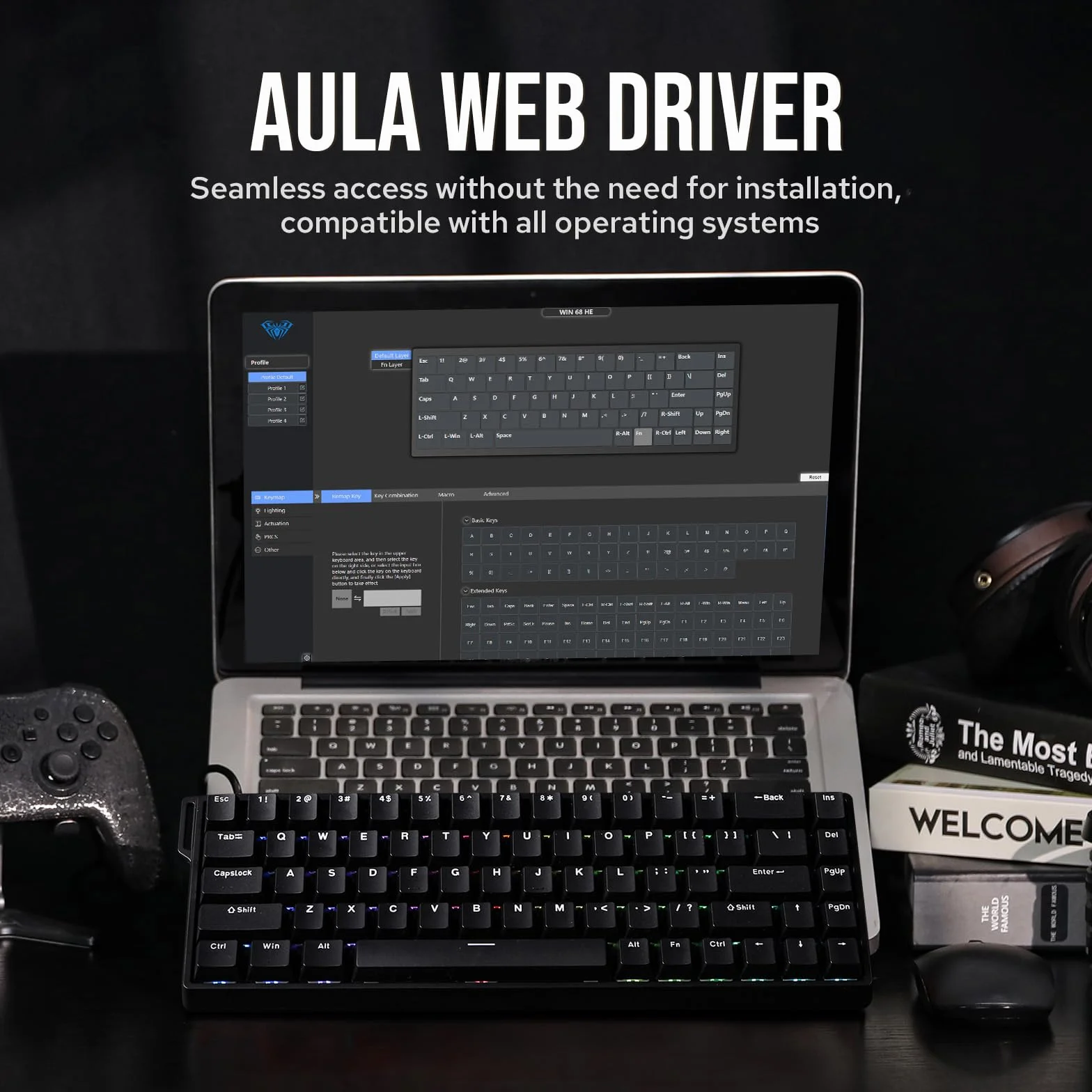 EPOMAKER AULA WIN68 HE klawiatura z efektem Halla, sondowanie 8K, SOCD, DKS, regulowany szybki spust, niskie opóźnienie, 65% przewodowa klawiatura magnetyczna, Hot-Swap, RGB, do Windows/Mac (czarna)