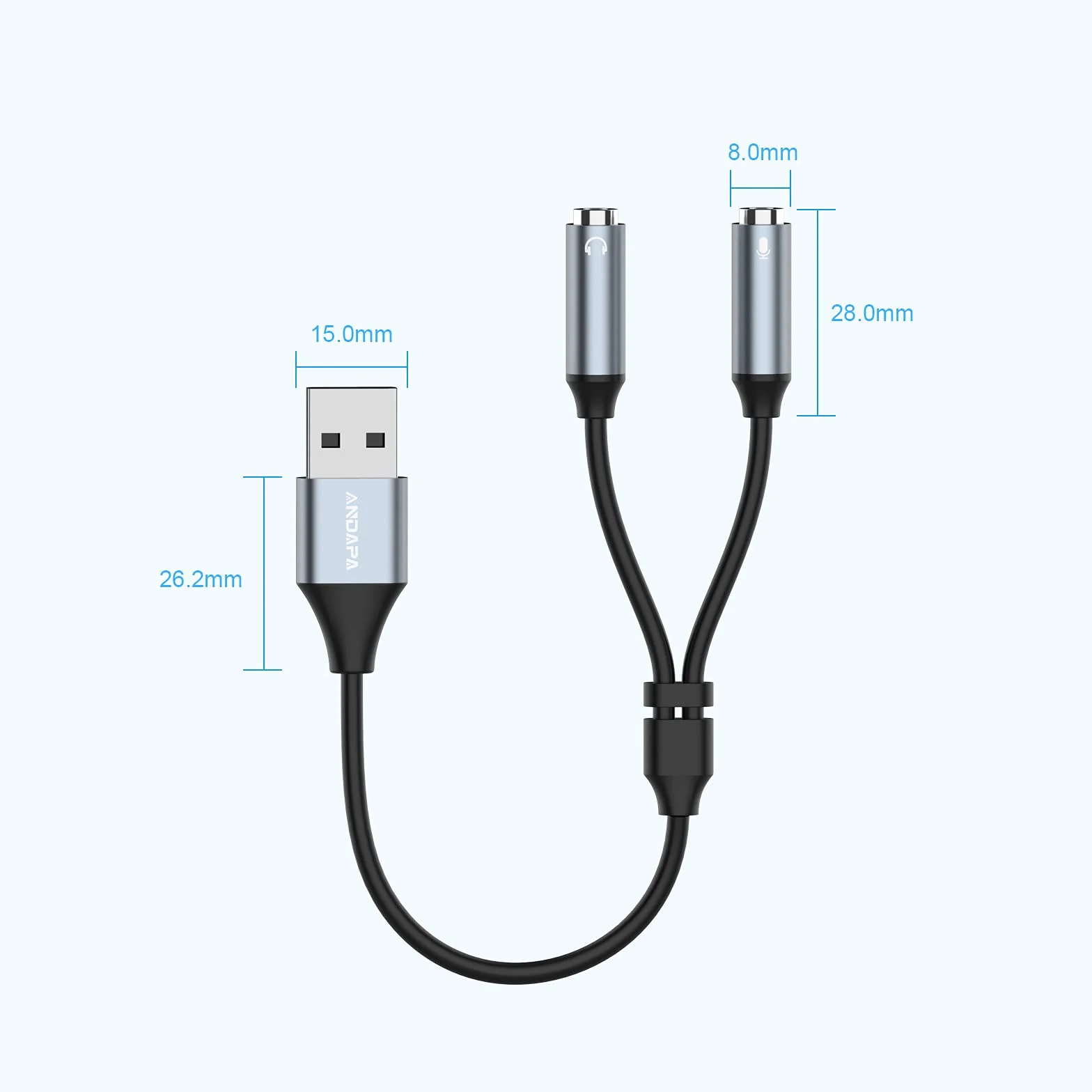 ANDAPA Adapter zestawu słuchawkowego USB, adapter audio USB, stereo, zewnętrzna karta dźwiękowa z gniazdem słuchawkowym 3,5 mm i mikrofonem do systemu Windows, Mac, Linux, laptopów, komputerów