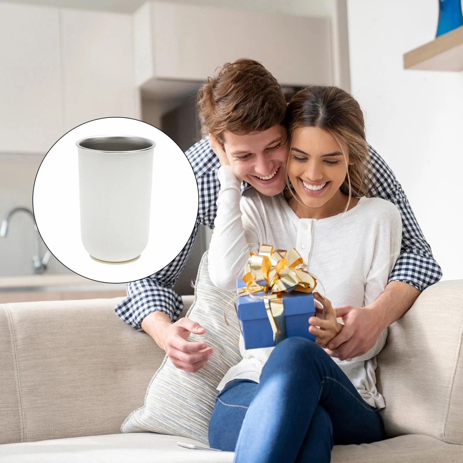 Magnetyczny Kubek na Szczoteczki, Kubek do Płukania Ust 350 ml ze Stali Nierdzewnej 304, 15 x 15 x 8 cm, Kubek Ścienny Bez Wiercenia, Odwrócone Suszenie, do Łazienki, Biały