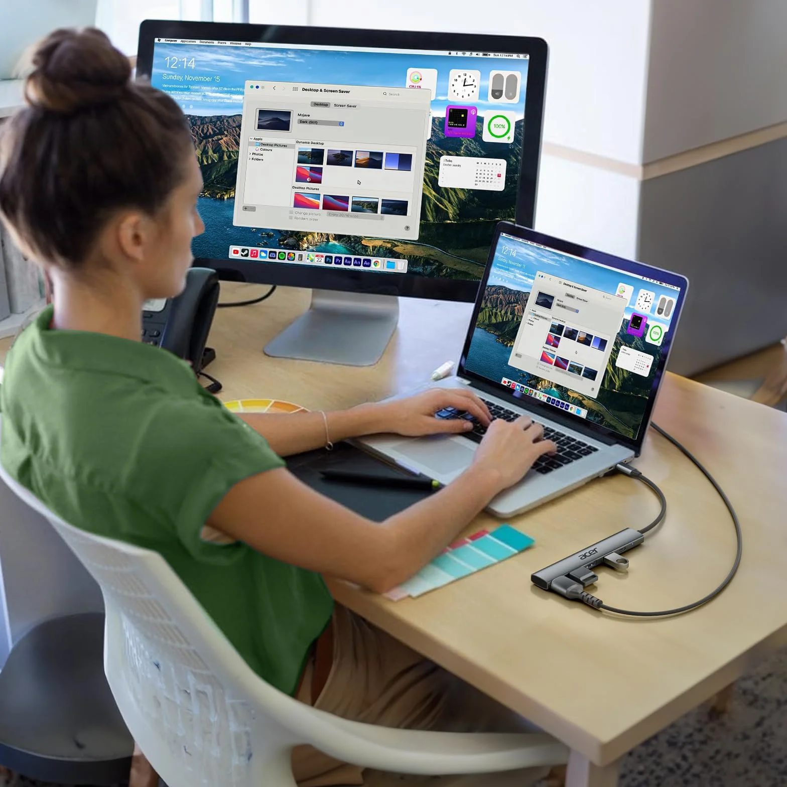 acer Hub USB C z HDMI 4K, aluminiowy adapter wieloportowy USB-C 5 w 1 z 3 portami USB-A, moc 100W, rozdzielacz typu C, kompatybilny z laptopem, tabletem, MacBookiem M3/M2, XPS, iPadem Pro itp.
