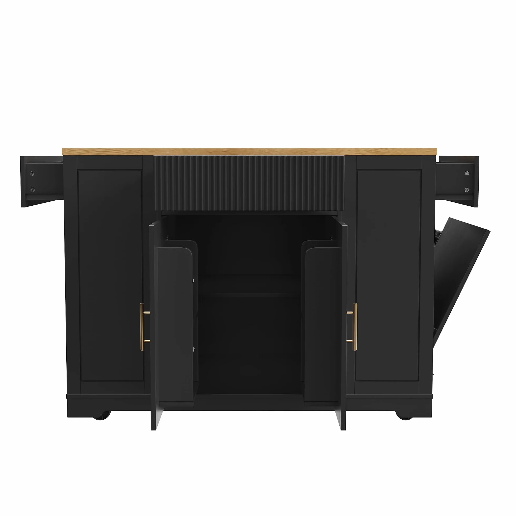 Wyspa kuchenna na kółkach 120x50x92 cm z komorą na śmieci 2 drzwiami 3 szufladami