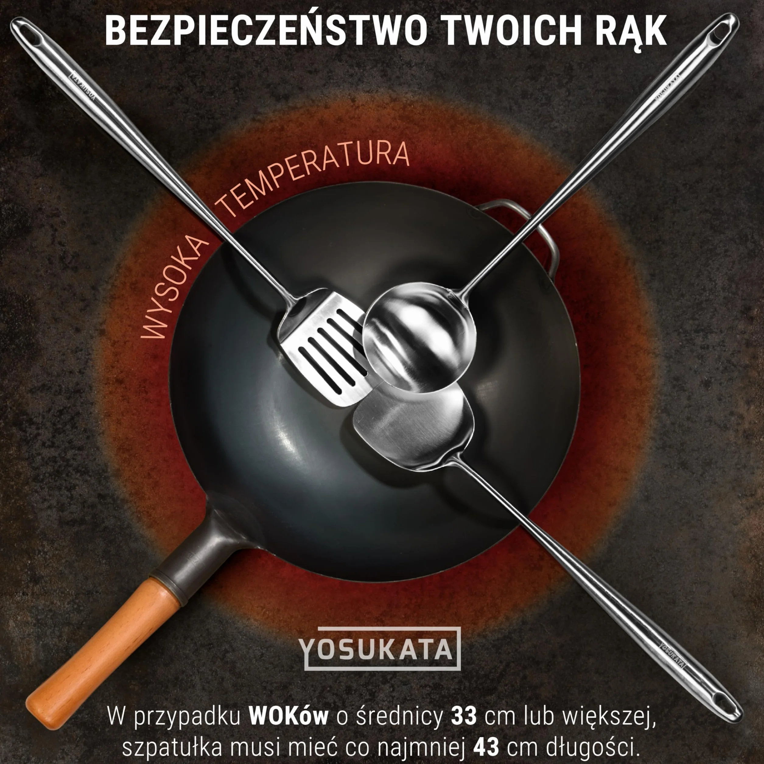 YOSUKATA Łopatka Łyżka Wazowa i Łopatka do Przewracania 43 cm do Woka - 304 Stal Nierdzewna - Zestaw Narzędzi Odpornych na Ciepło