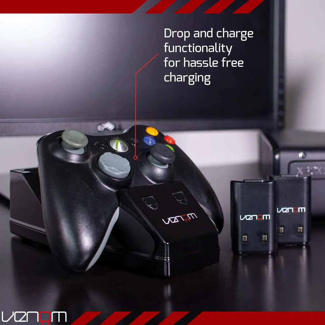Venom Twin Docking Station do Xbox 360 - stacja ładująca do kontrolera Xbox 360 z 2 dodatkowymi akumulatorami – wersja niemiecka
