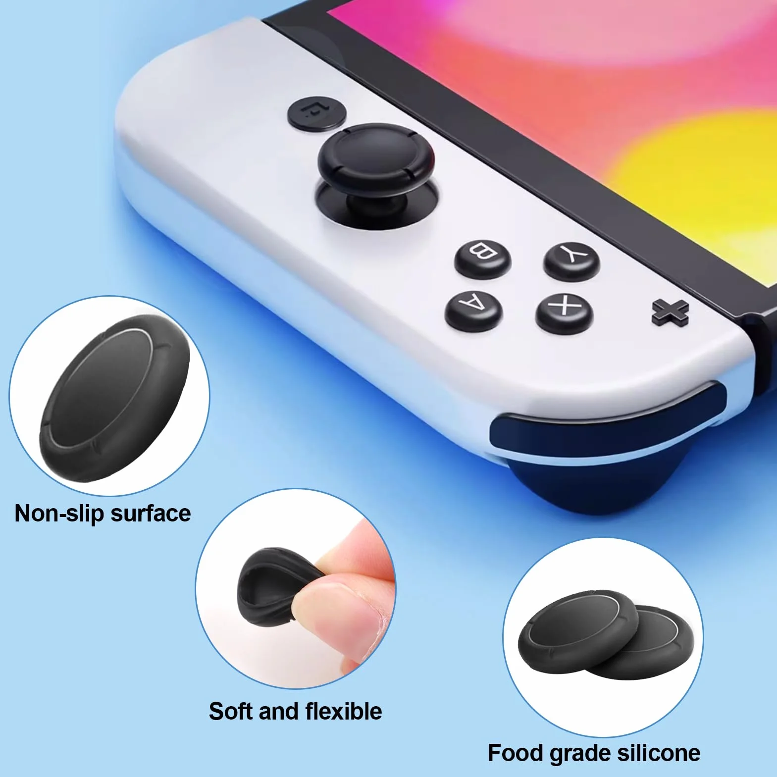 4 pary nakładek na joystick, nakładki zamienne do kontrolera Switch, nakładki na joystick do Nintendo Switch/Lite/OLED, Thumb Grip Analog Stick Cover, nakładki na kontroler Joy Con (czarne)