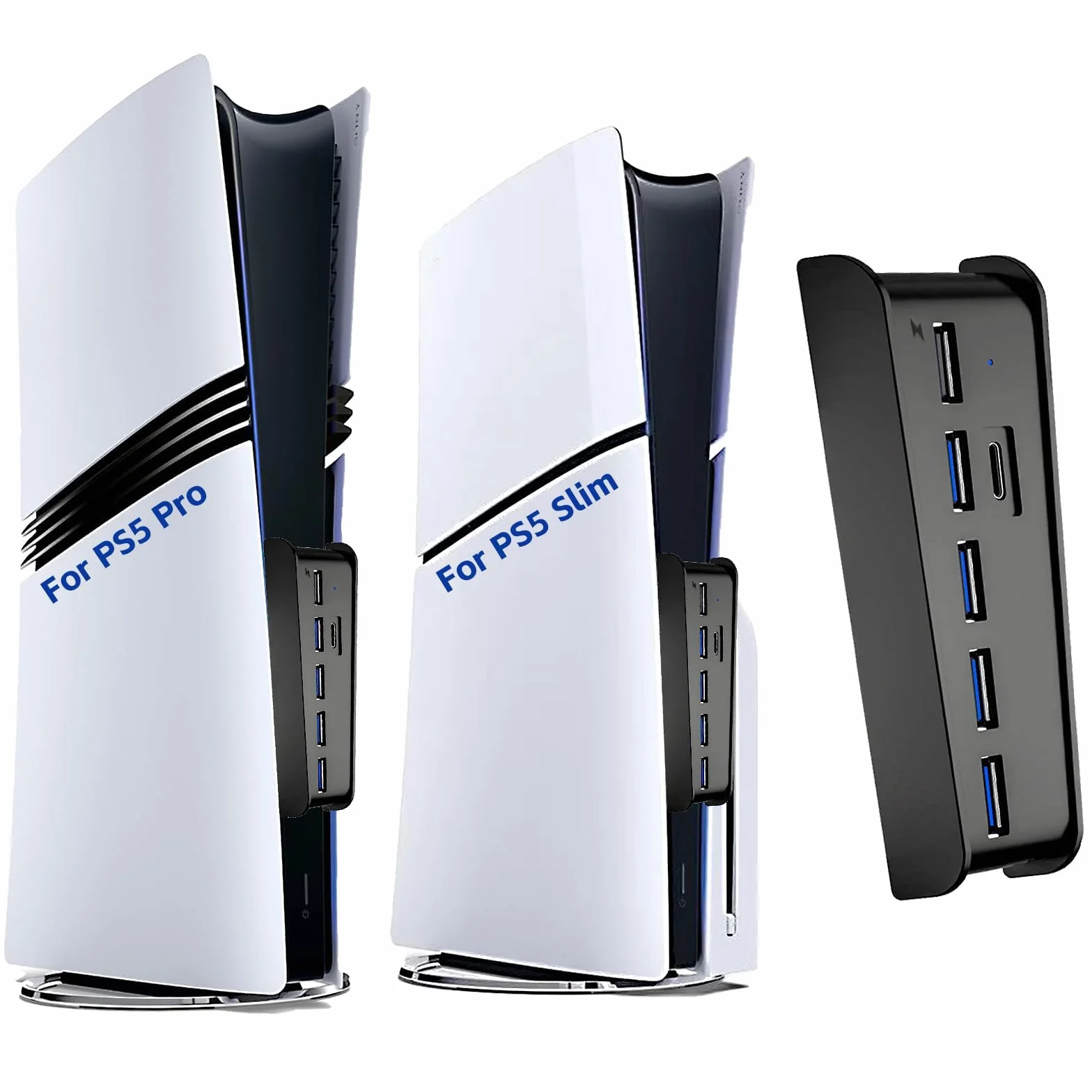 Hub 6 portów USB do konsoli PS5 Pro/Slim, High-Speed Expander Hub z 4 portami USB-A 2.0 + 1 port ładowania USB + 1 złącze typu C, kompatybilny z gniazdami przednimi PlayStation 5 Pro/Slim