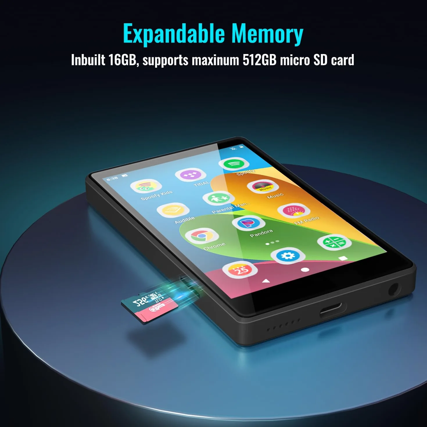 MP3 Player dla Dzieci z Spotify, Kontrolą Rodzicielską, Spotify Kids, Audible, Amazon Music, Libby, 4.0" IPS Dziecięcy Odtwarzacz MP4 do Muzyki do 512GB (Czarny)
