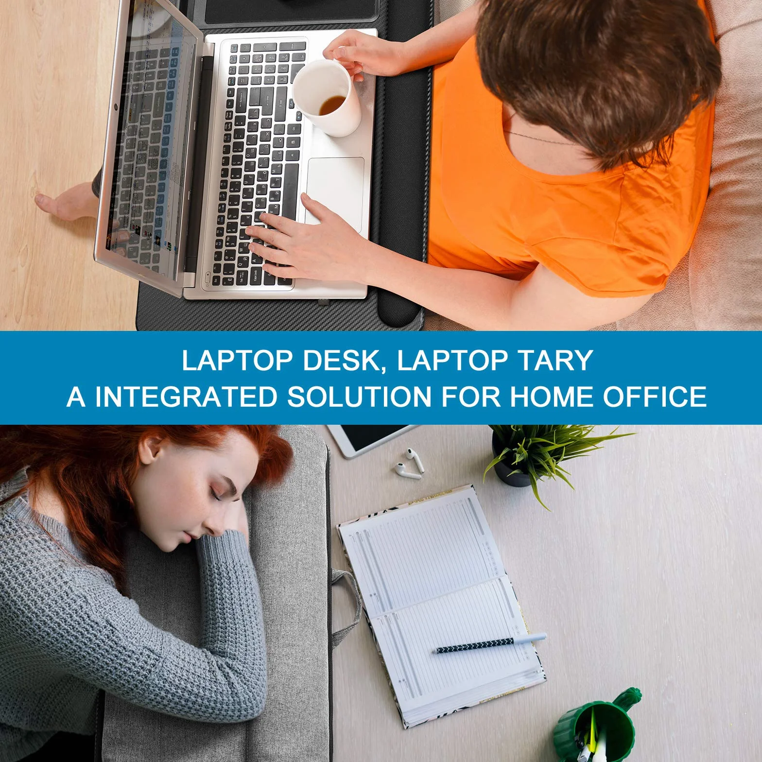 Taca na laptopa do łóżka z poduszką, zintegrowana podkładka pod mysz i podpórkę pod nadgarstek do laptopa do 17" z uchwytem na telefon komórkowy