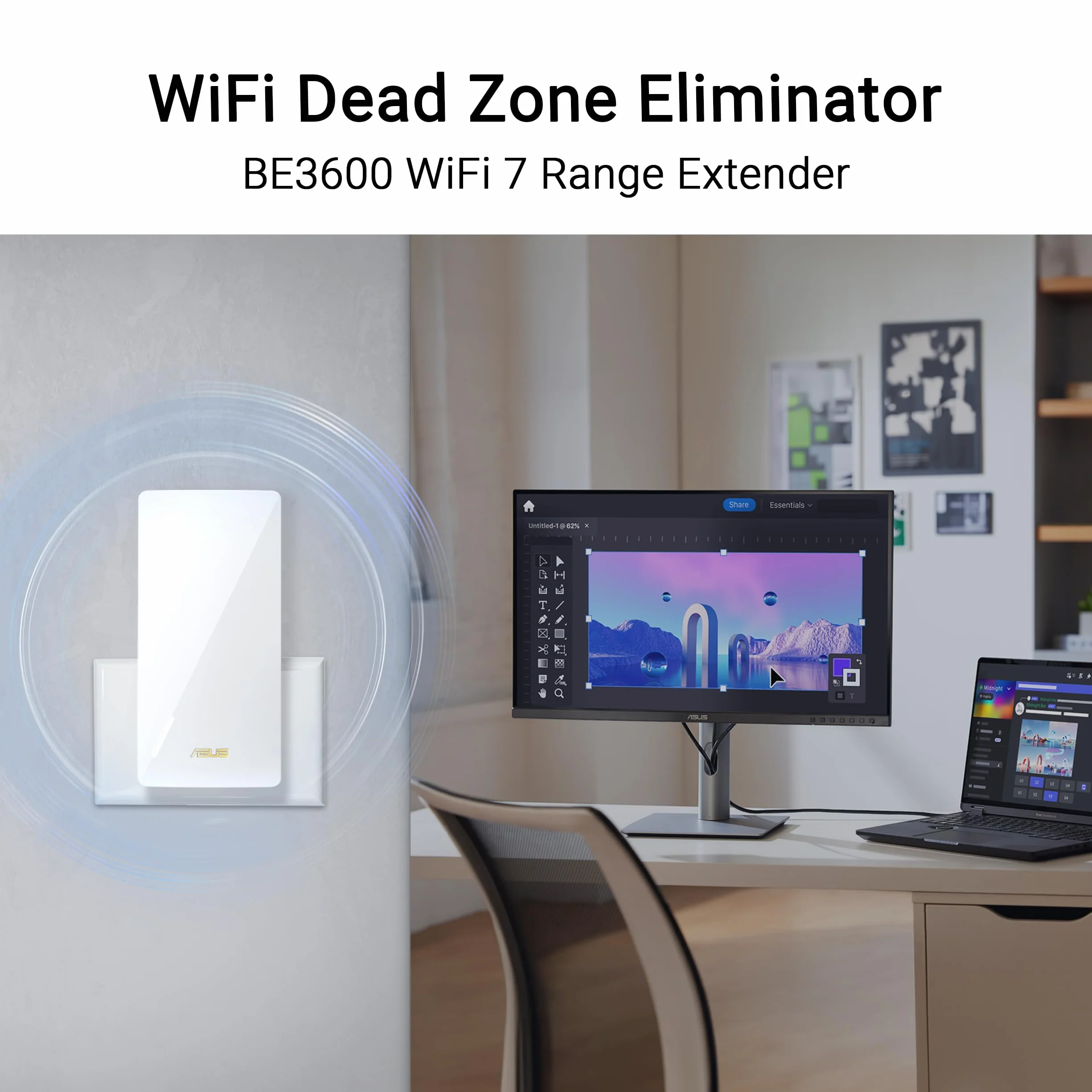 ASUS RP-BE58 BE3600 Dual Band WiFi 7 AiMesh Repeater (przedłużacz zakresu, do 3600 Mbps, bezszwowa siatka WiFi, łatwa konfiguracja za pomocą aplikacji)