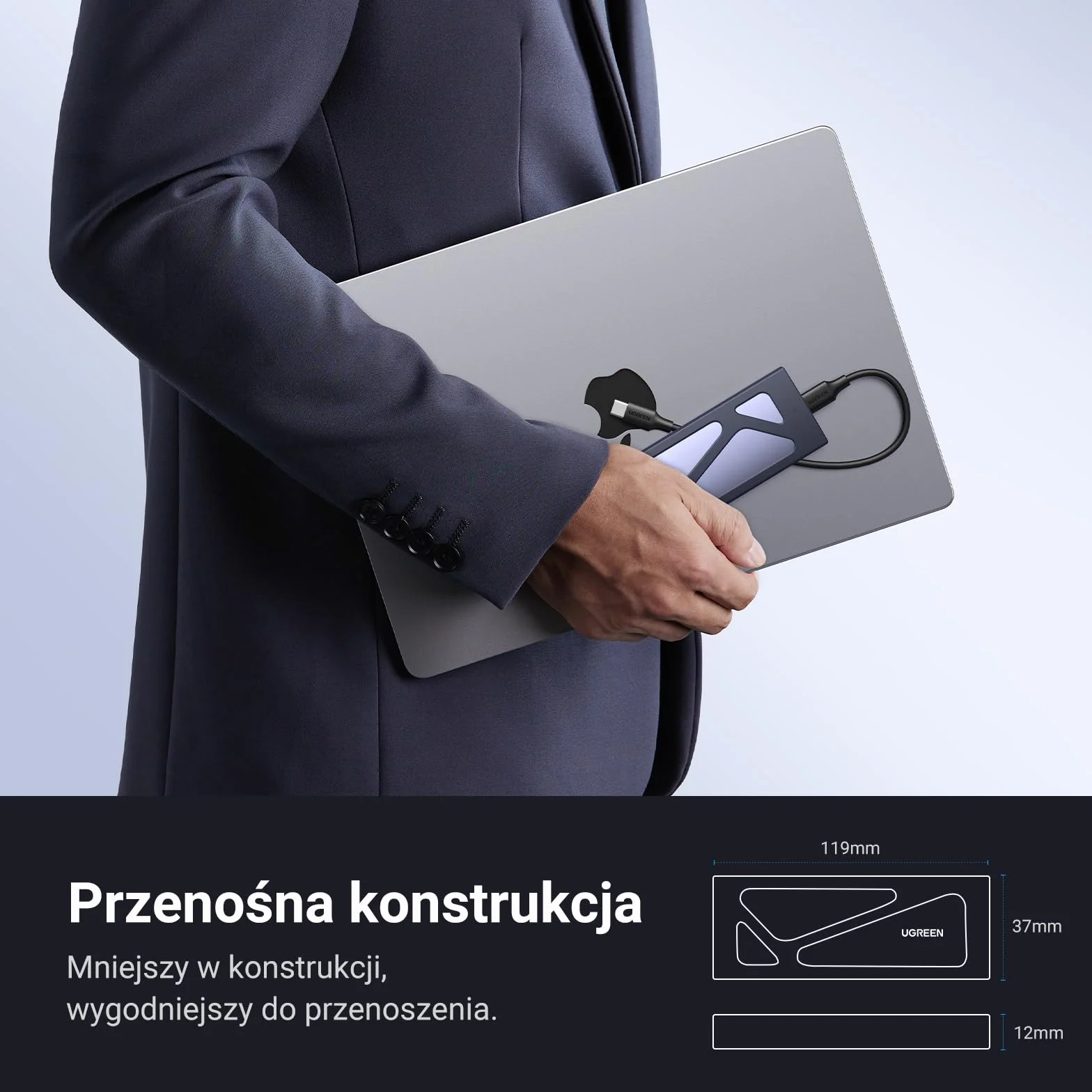 UGREEN Obudowa NVMe M.2 USB 3.1 SSD 10 Gb/s Obudowa M.2 na NVMe PCIe M-Key/M+B Key w 2230/2242/2260/2280 z Kablami USB C do C i USB A do C