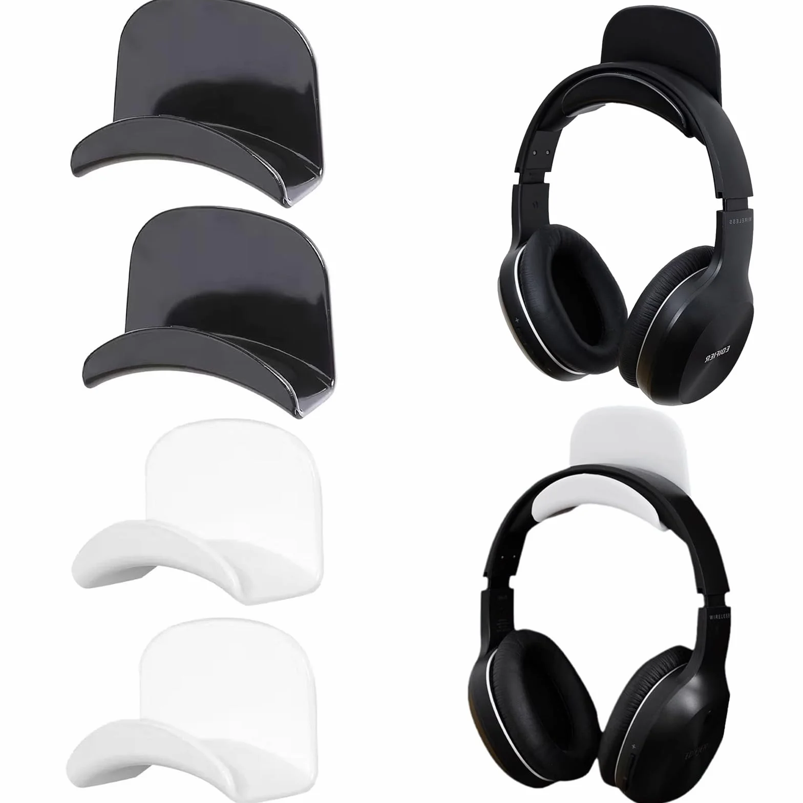 4 sztuki uchwytów na słuchawki, montowany na ścianie, uchwyt na słuchawki do gier, zakrzywiony design, pogrubiony, wielofunkcyjny uchwyt na słuchawki, oszczędność miejsca, nadaje się do