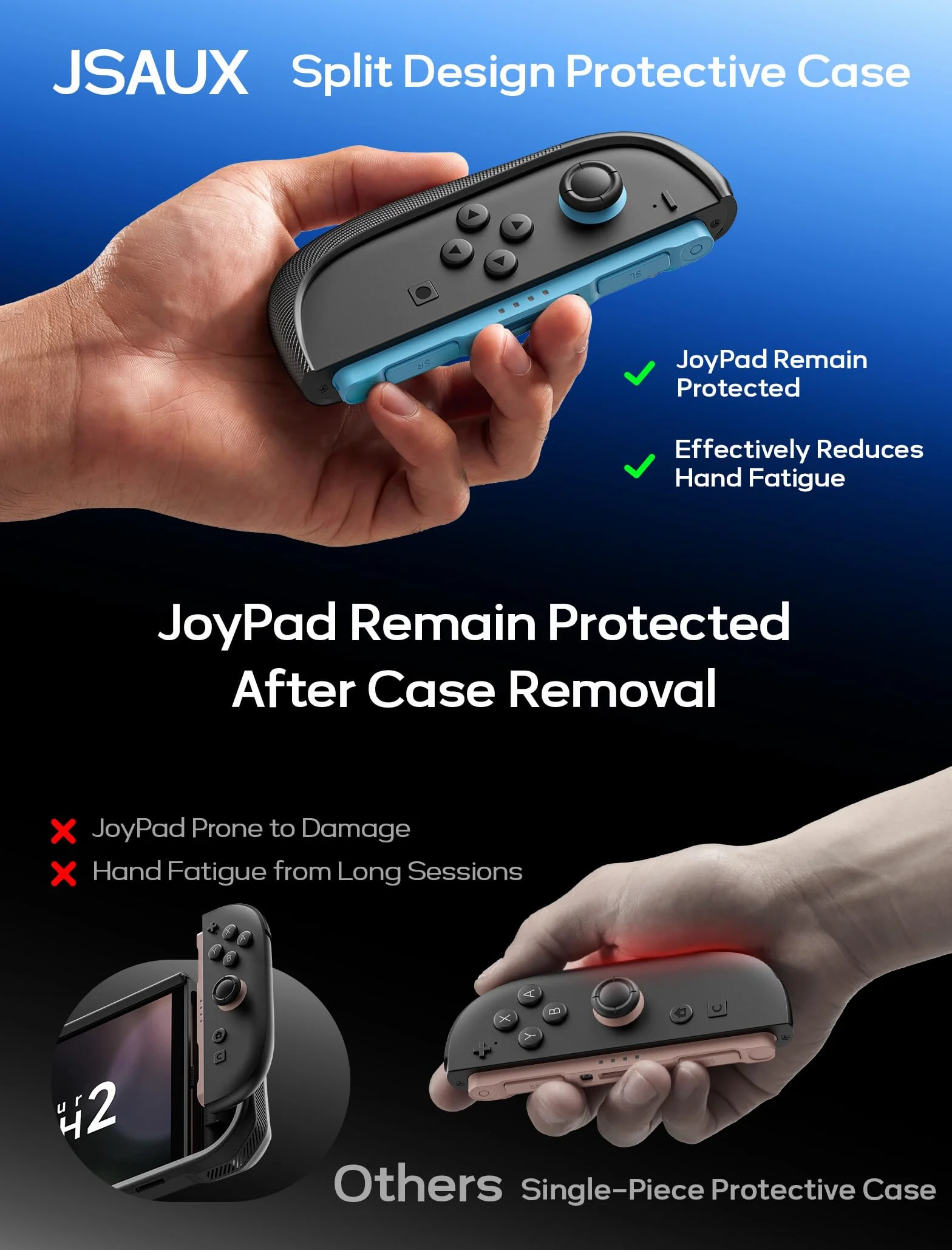 JSAUX Etui ochronne dzielone kompatybilne z Switch 2, rama z TPU i pokrywa przednia, uchwyt antypoślizgowy, na 10 kart, obsługuje podstawkę, odporny na wstrząsy i zarysowania, PC0114