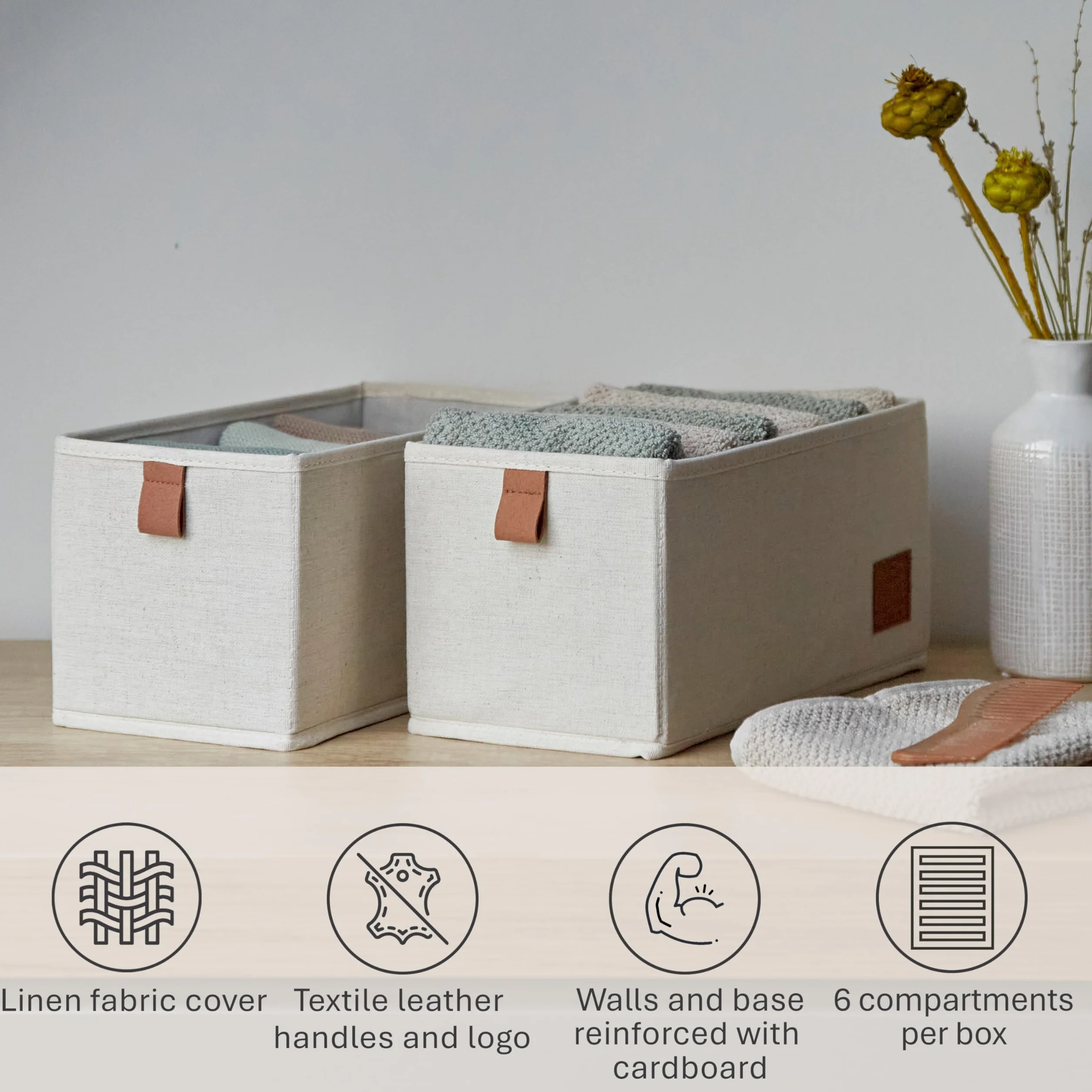 Natura Premium Pudełka Len Beżowy 30 x 15 x 15 cm 2 sztuki