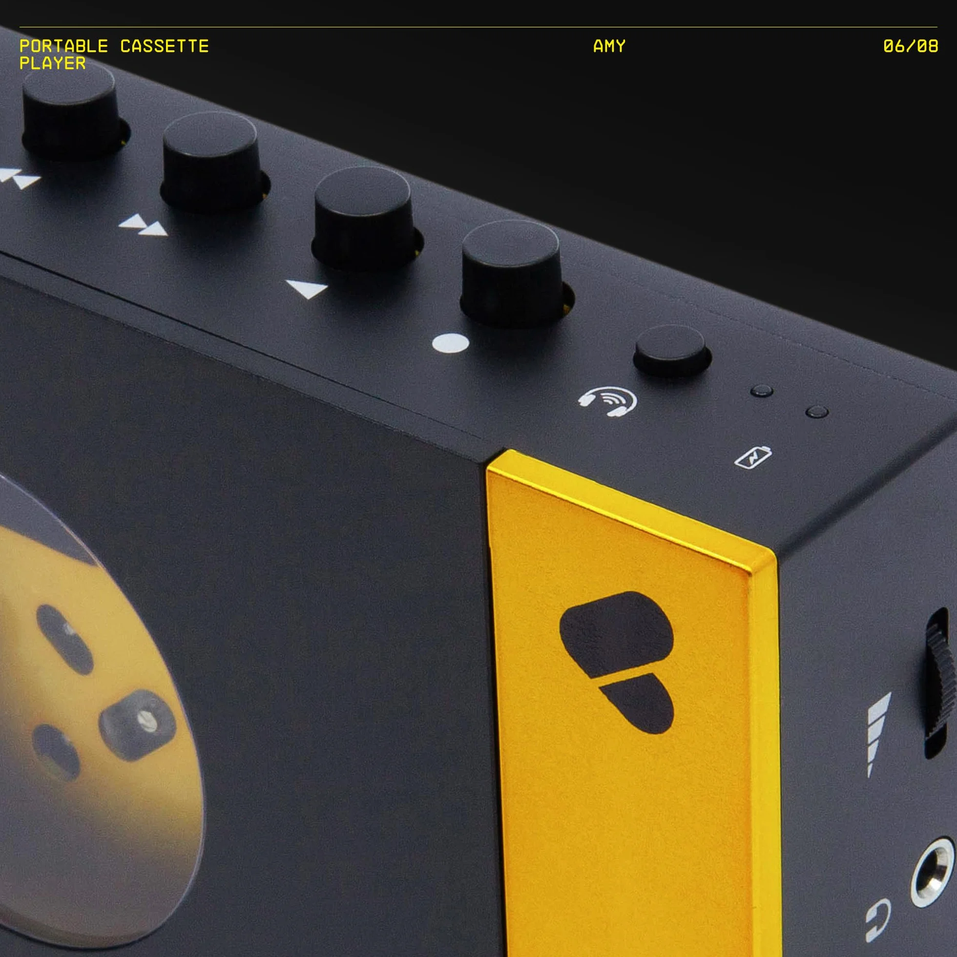 WeAreRewind Amy Tragbarer Kassettenspieler mit Bluetooth, Black Yellow (WE-001-BY1)
