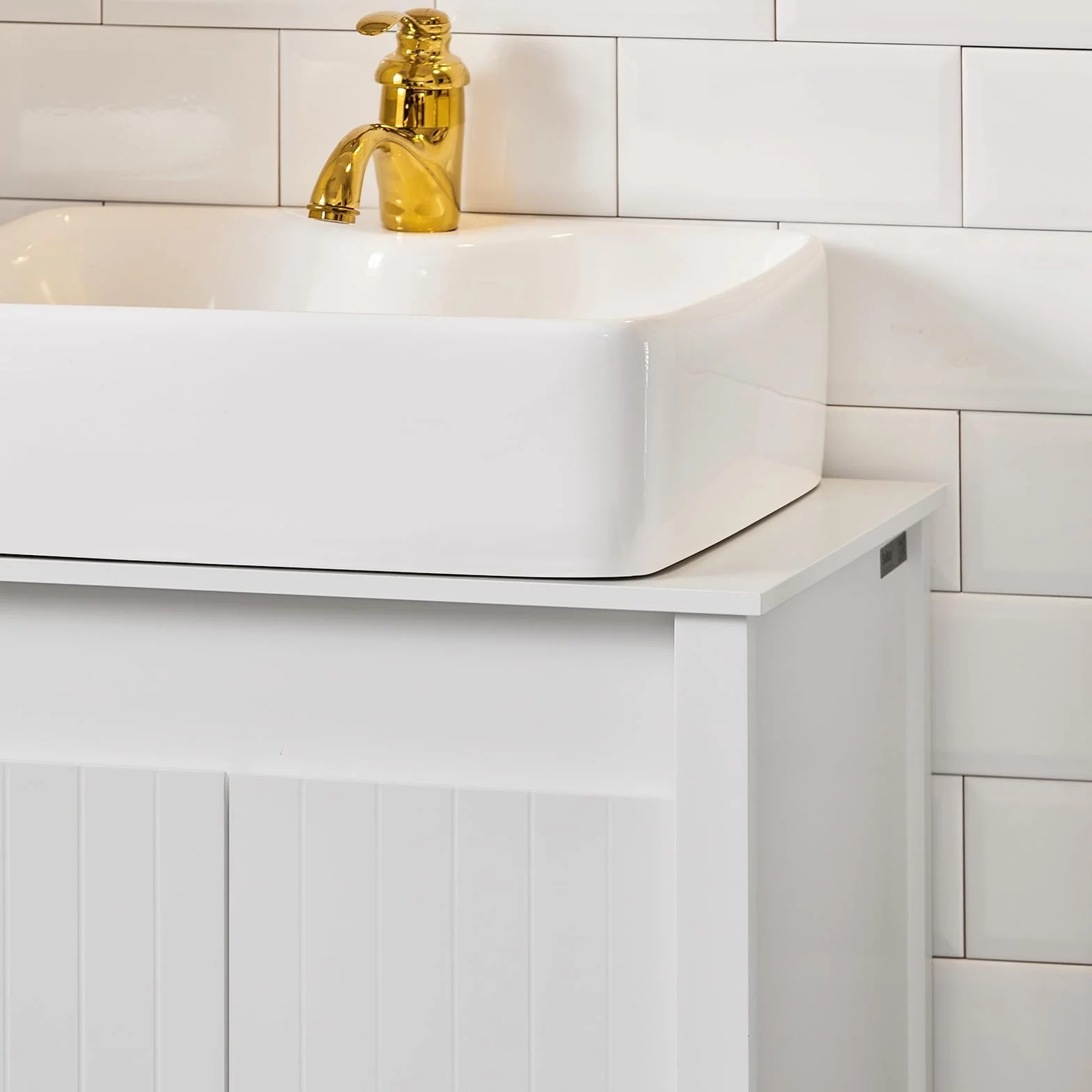 SoBuy BZR101-W Stojąca Szafka Pod Umywalkę Łazienkowa Komoda Kosz na Pranie Biały 60x34x65.5 cm