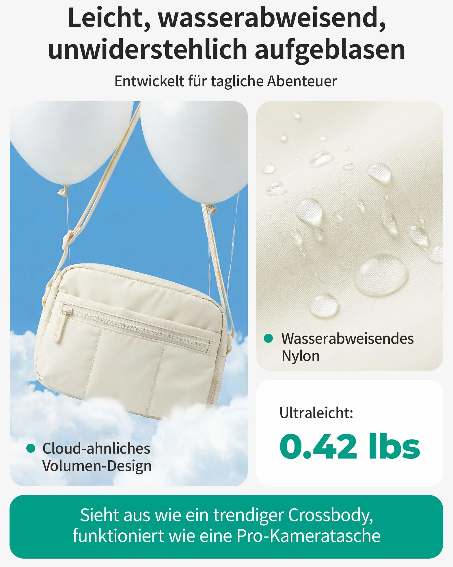 bagsmart Torba na aparat DSLR SLR, mała, lekka i stylowa torba na ramię, lustrzanka, akcesoria, wielbłąd, moda