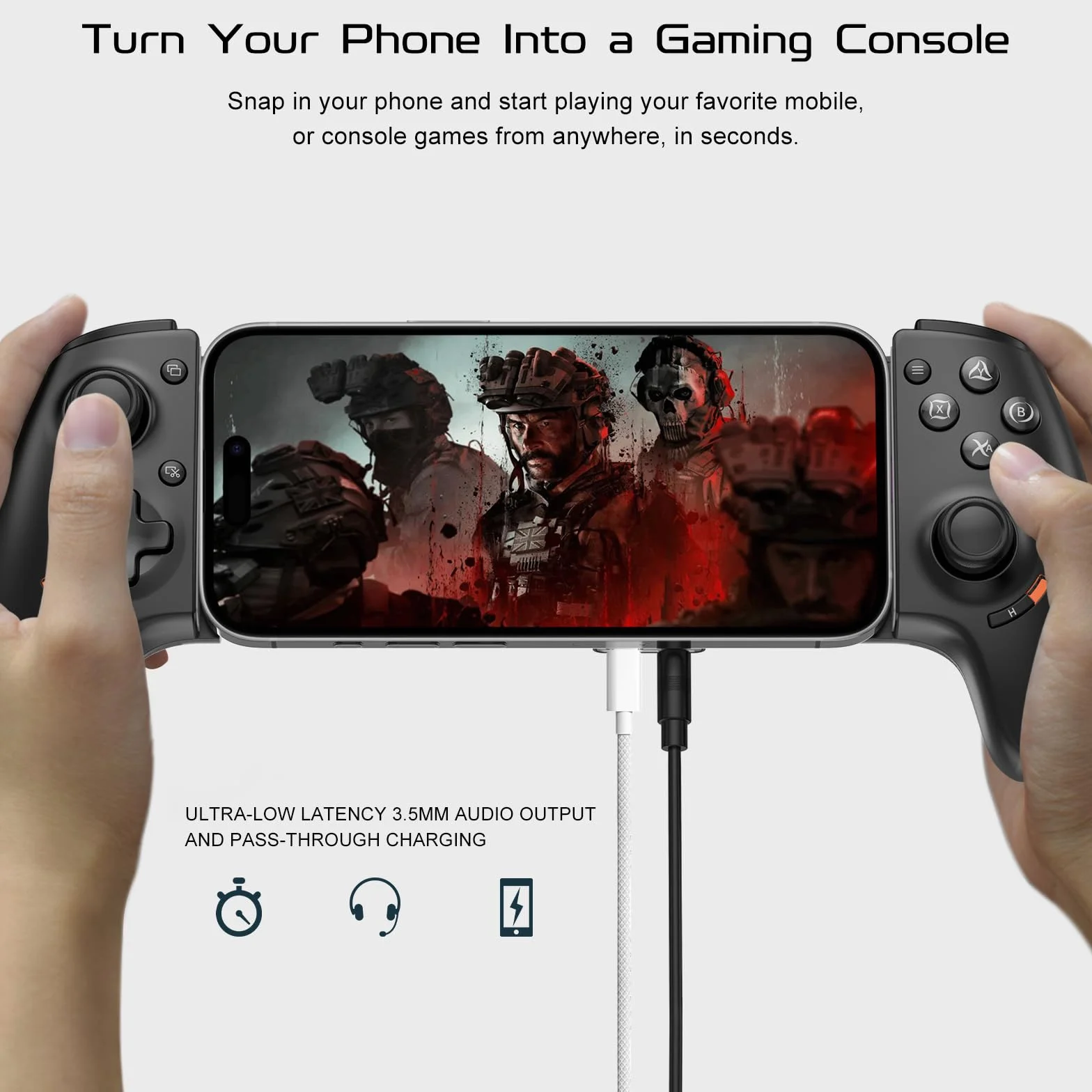 Joso Kontroler telefonu iPhone 15/16 i Android (USB-C), pilot do gier do konsoli PS5/PS4/Xbox, Joysticki Halla Effect, 2 przyciski do mapowania, gniazdo audio 3,5 mm