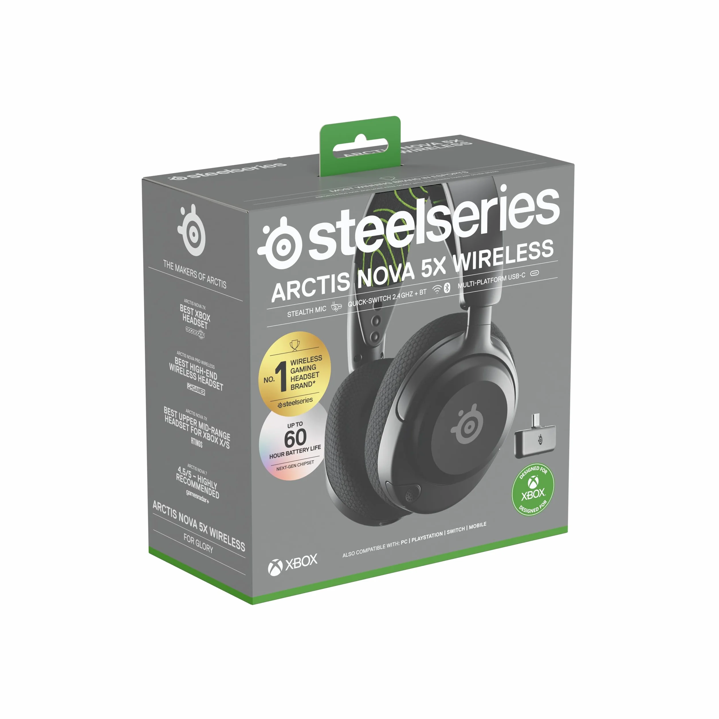 SteelSeries Arctis Nova 5X słuchawki wi-fi do gier, neodymowe przetworniki, 60h baterii, 2,4 GHz BT, Mik.Gen2.X Xbox PC PS Switch mobile