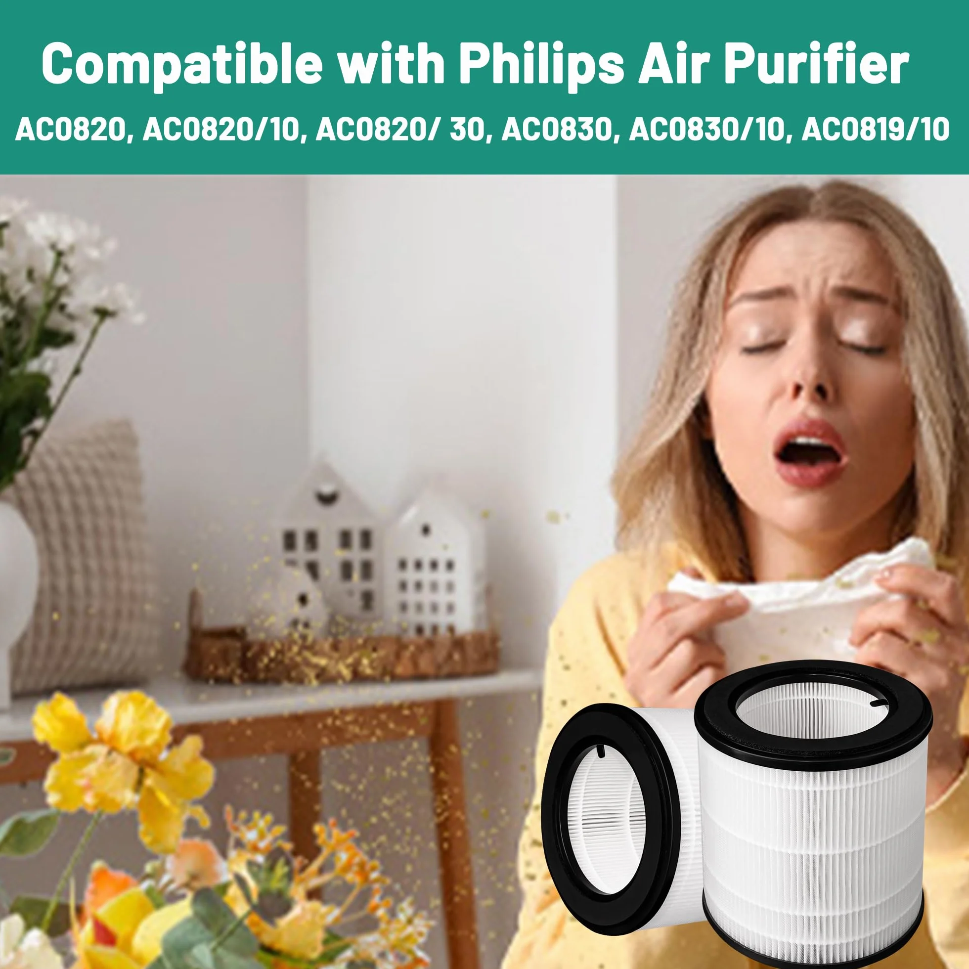 Filtry HEPA Zamienny Kompatybilny z Philips Serii 800 AC0820/10 AC0830/10 AC0819/10 2-Pak