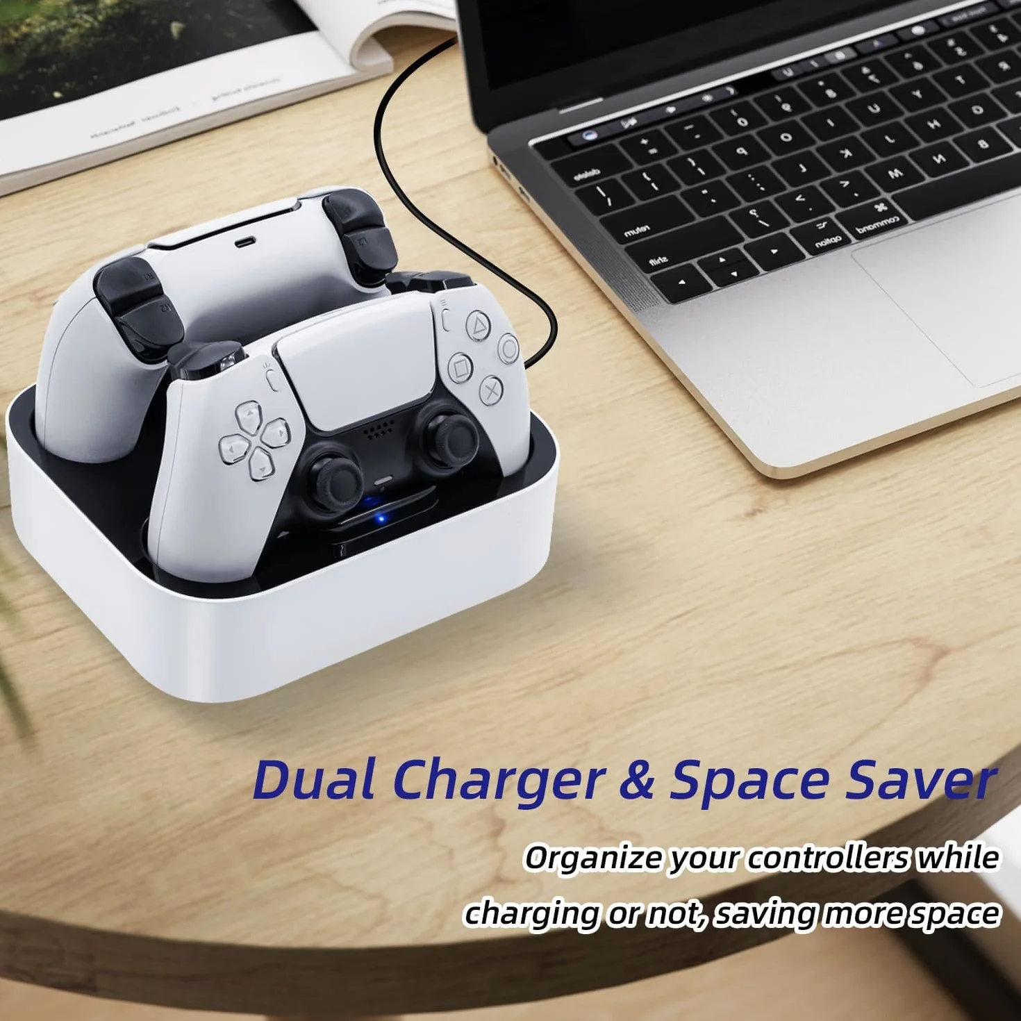 Mcbazel Stacja ładująca kontrolera do PS5, podwójna ładowarka, ochrona przed przegrzaniem, potrójna ochrona z wyświetlaczem LED do kontrolera PlayStation 5 DualSense, biała
