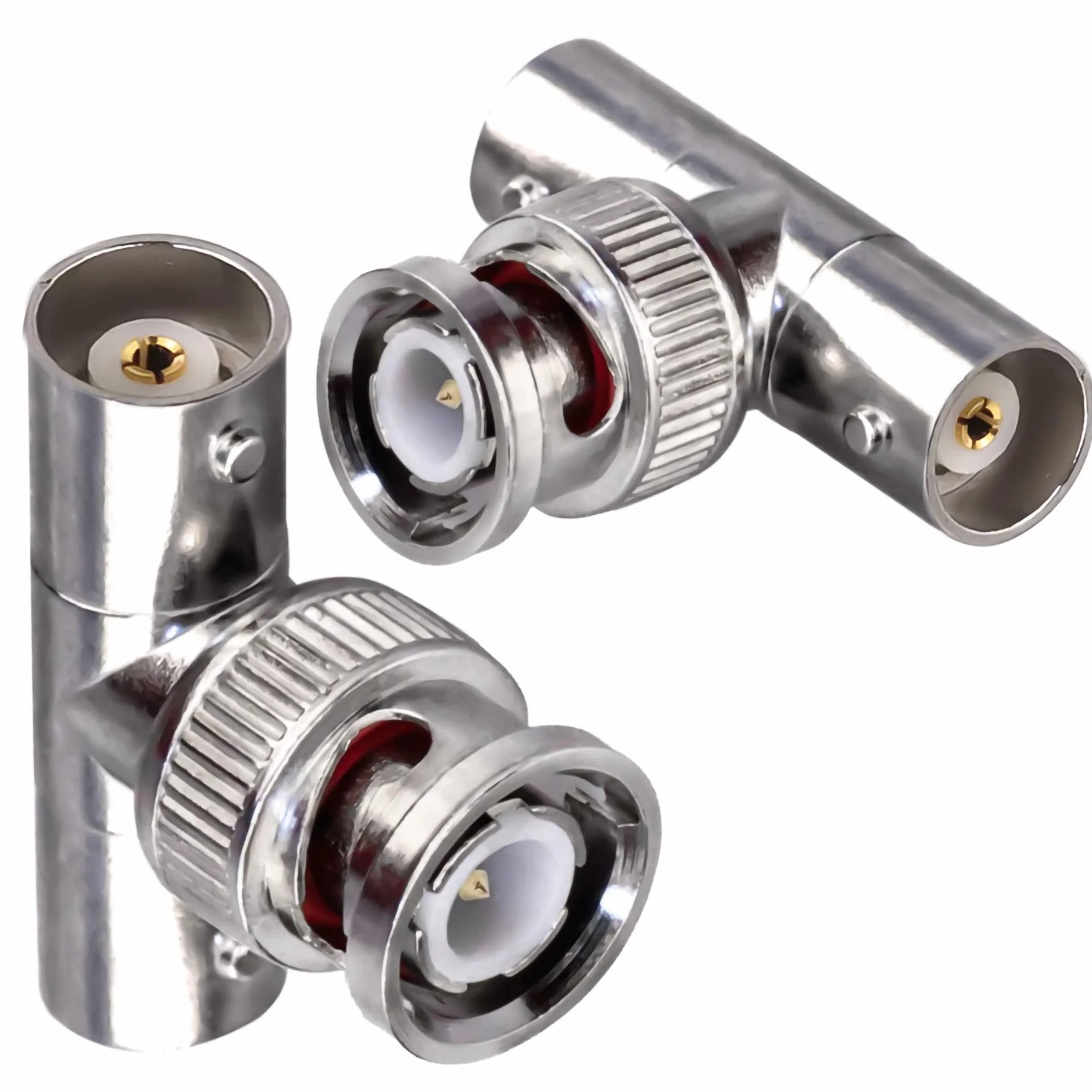 Złącze BNC Triple Tee - męski na podwójny żeński adapter koncentryczny RF w kształcie litery T do kabla koncentrycznego Security CCTV DVR Camera - 3-drożny rozdzielacz łączący 2 szt