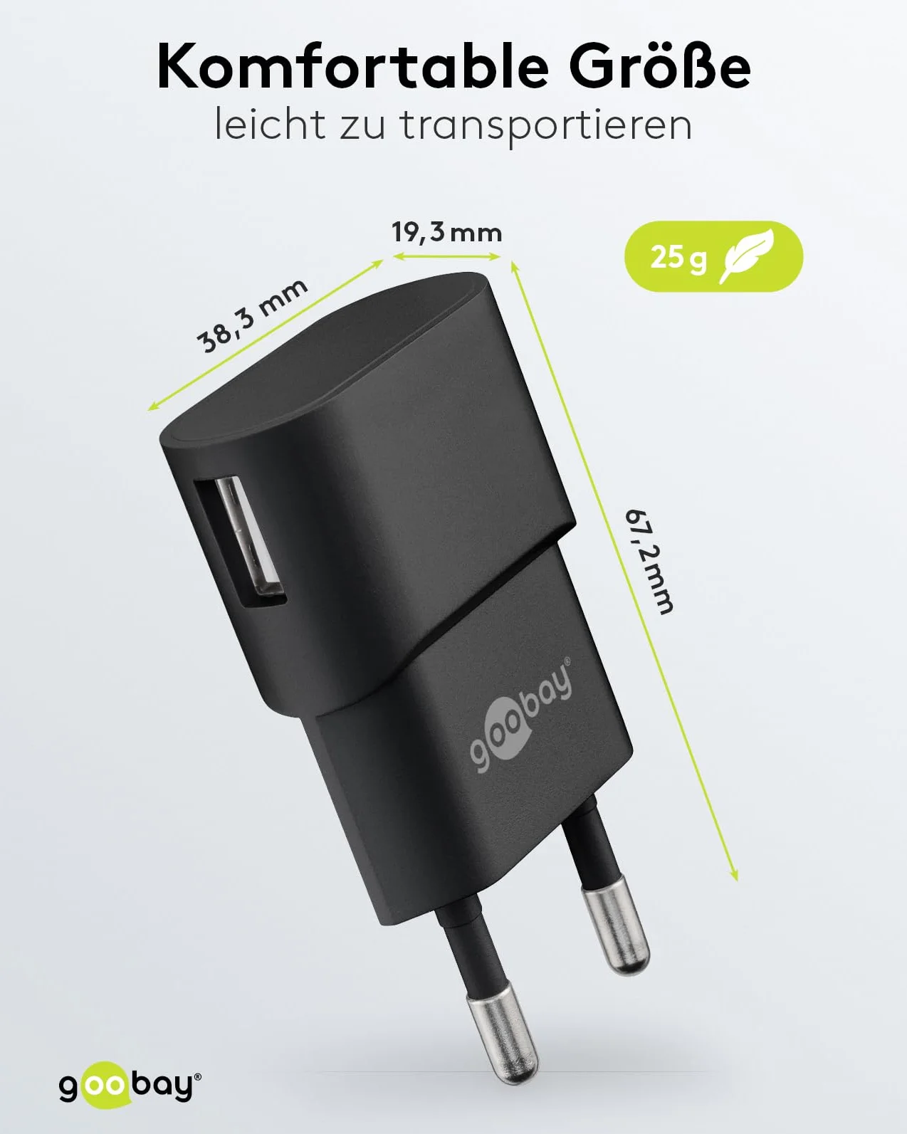 goobay 44947 ładowarka USB 5 W, kompaktowy zasilacz sieciowy z 1 A, pojedynczy adapter USB-A, idealna do ładowania iPhone’a, słuchawek i smartwatcha, czarna