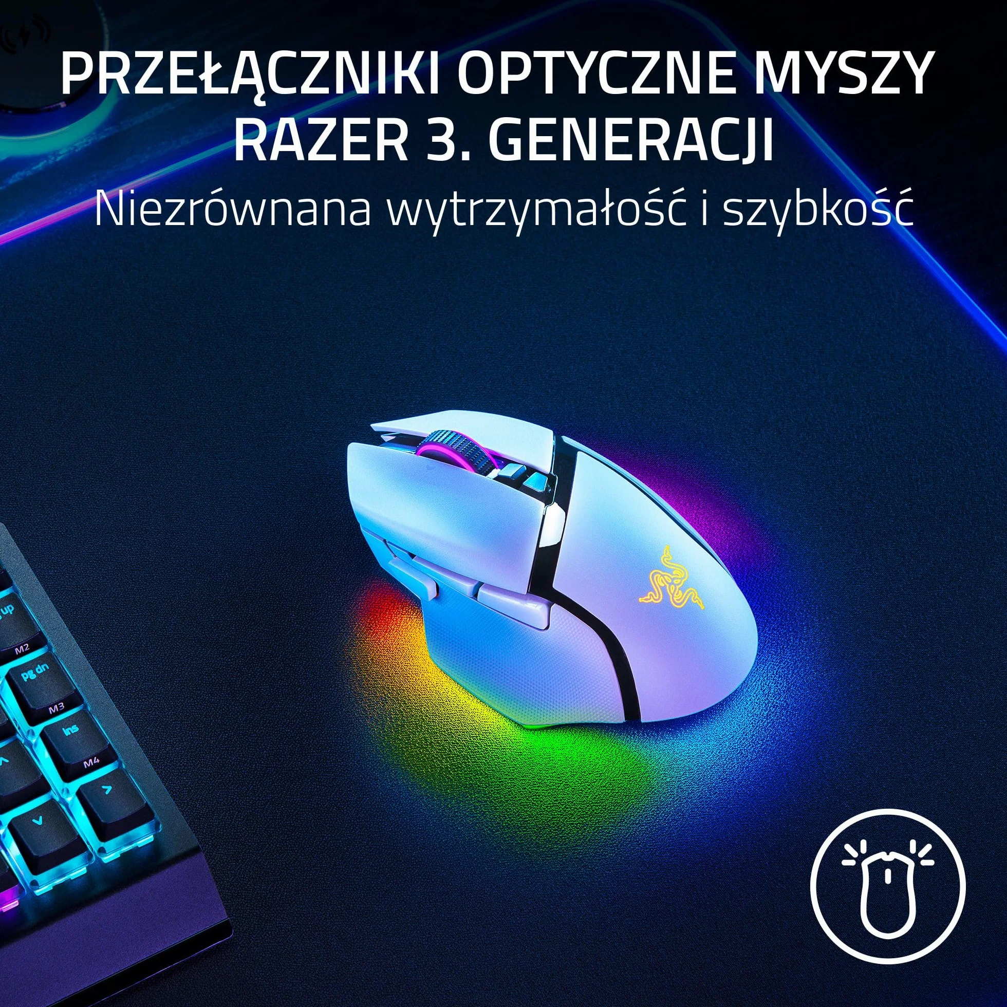Razer Basilisk V3 Pro 35K Biała bezprzewodowa ergonomiczna mysz do gier z czujnikiem optycznym 35K