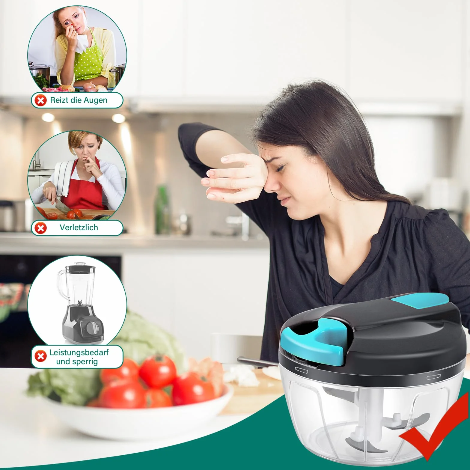 Ręczna szatkownica do cebuli 520 ml, 3 ostrza ze stali nierdzewnej