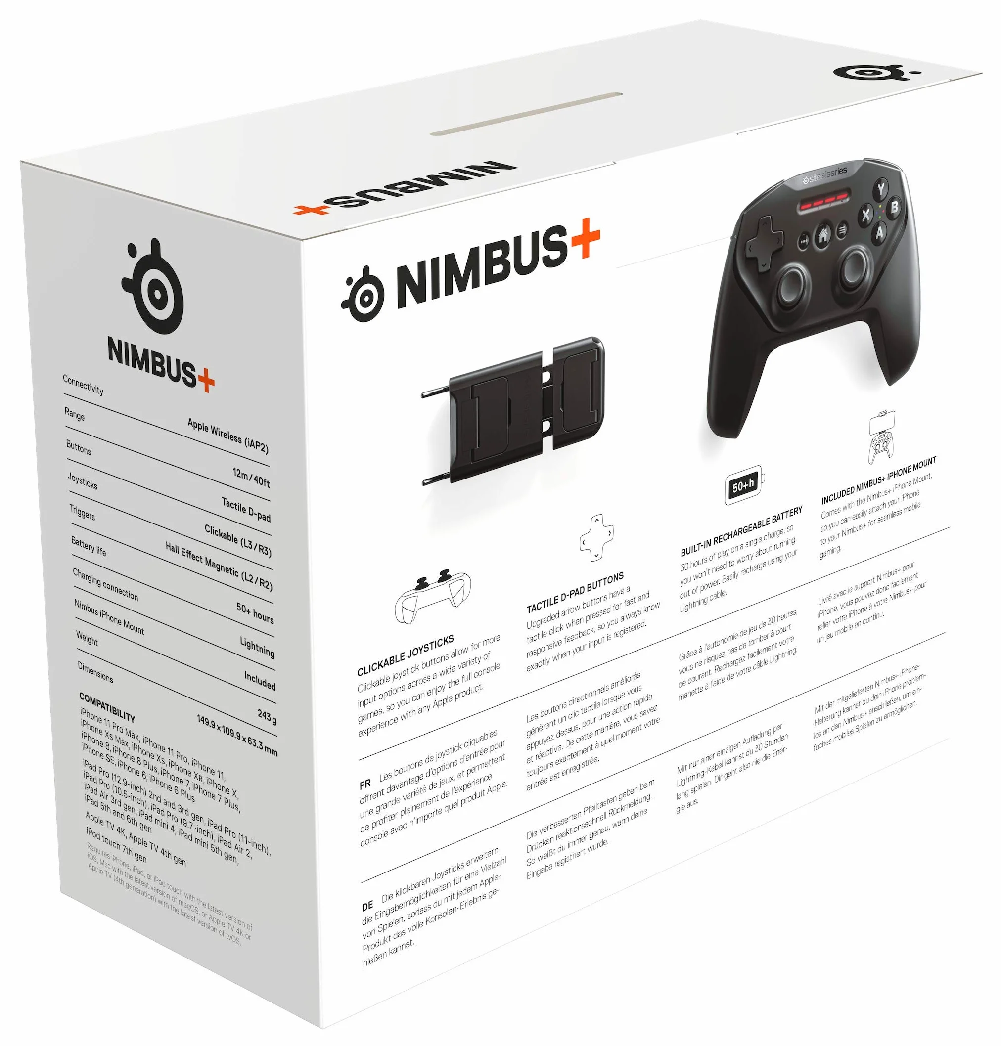 SteelSeries Kontroler Nimbus+ - Sprawniejsze działanie na wszystkich urządzeniach Apple