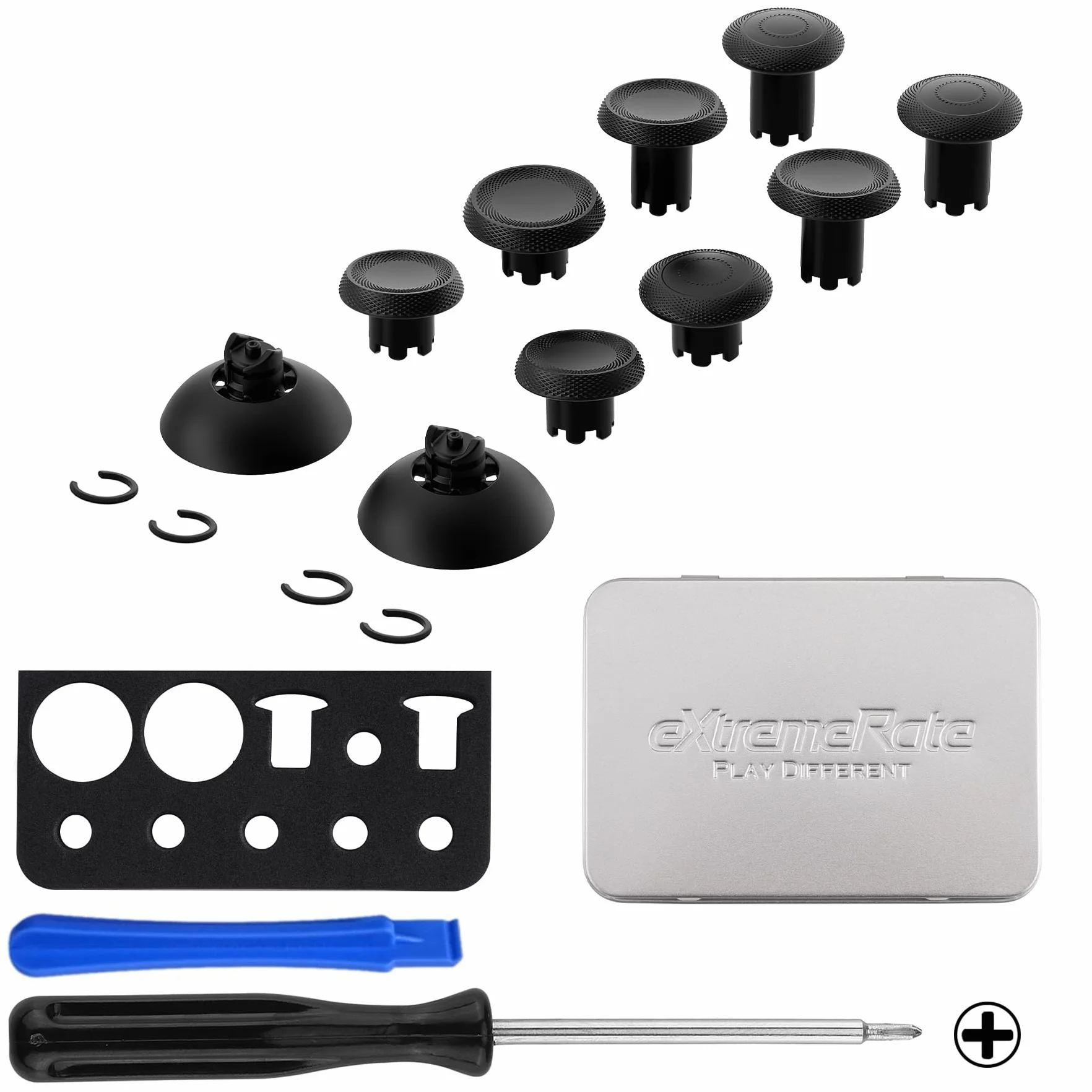 eXtremeRate ThumbsGear V3 Wymienne ergonomiczne pałeczki do kontrolera PS5, zamienne analogowe kciuki do kontrolera PS4, 4 wypukłe i wklęsłe joysticki z regulacją wysokości, czarne