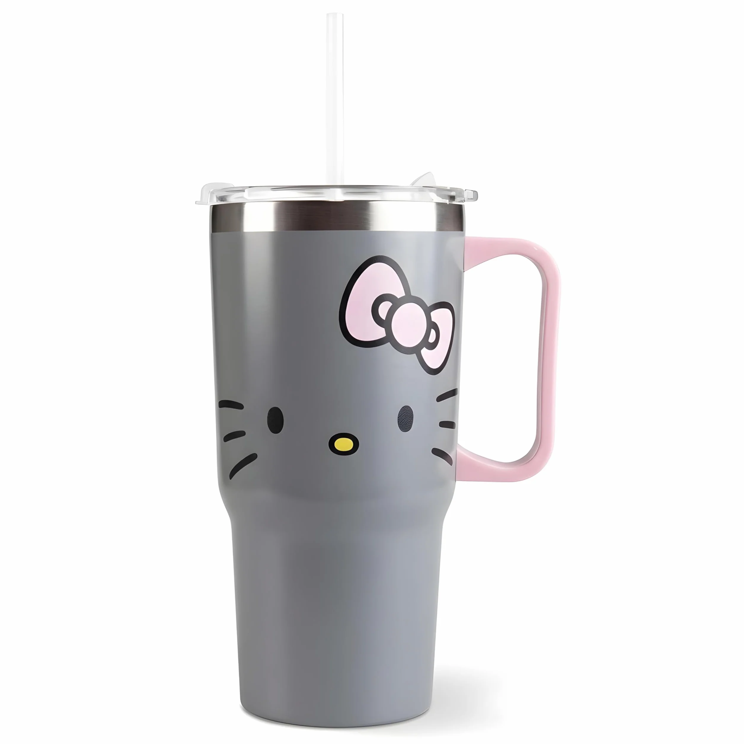 Hello Kitty kubek do picia 540 ml z pokrywką i słomką, szary dla dzieci